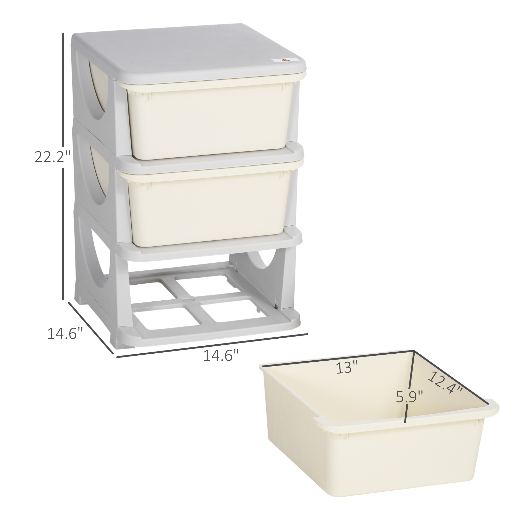 Qaba 3-Tier Toy Storage Organizer, Spacious Drawers Chest for Bedroom, Nursery, Living Room, Durable for Toddlers, Cream White | Aosom.com 1