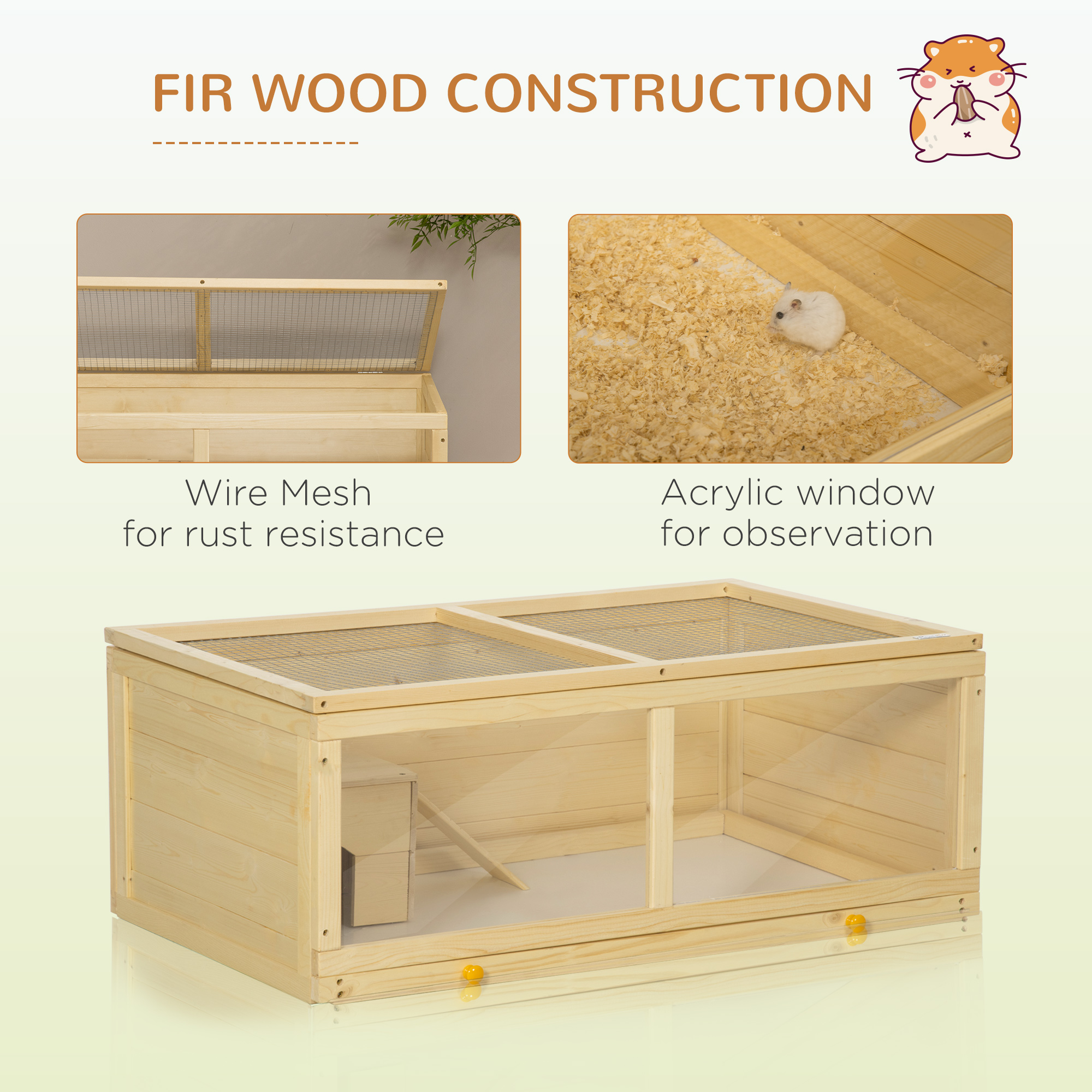 Image showcasing PawHut Wooden Hamster Cage, Small Animals Kit Hutch, Exercise Play ...
