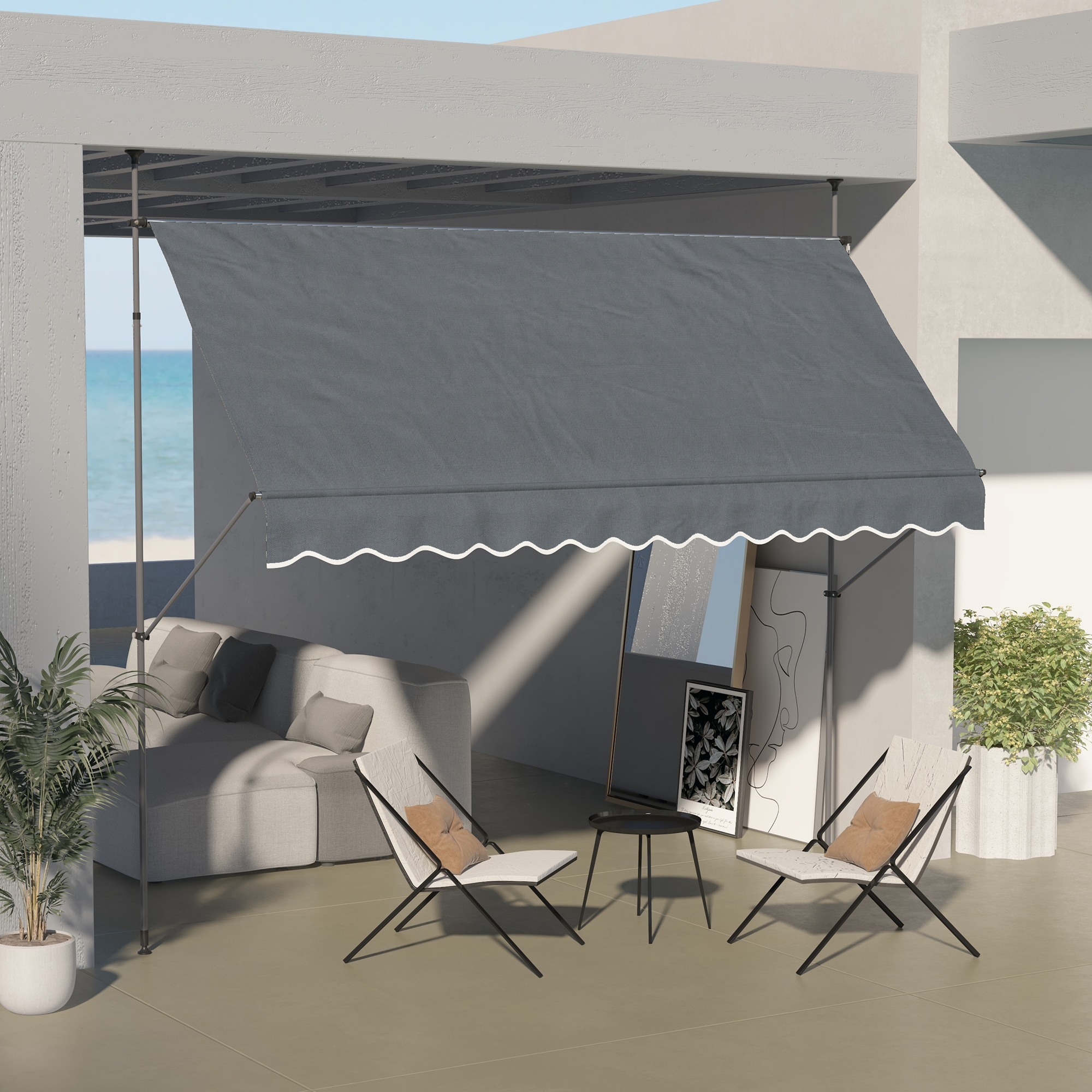 Outsunny Manual Retractable Awning 11.5x4 ft Freestanding UV Protection Patio Sunshade Dark Gray | Aosom.com 0