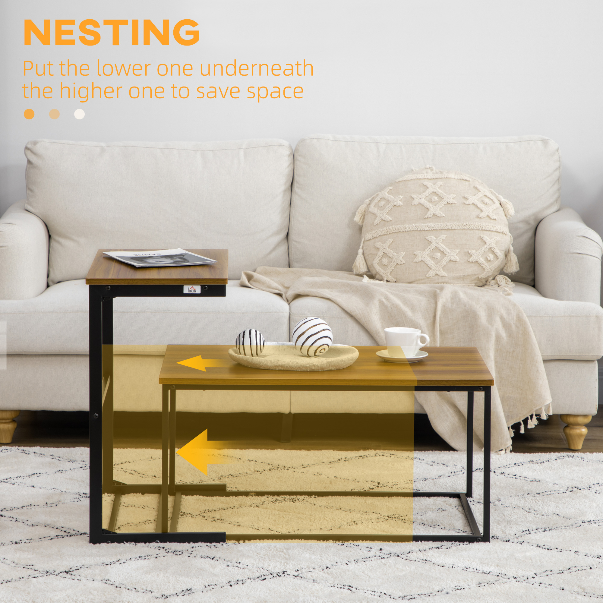 HOMCOM Nesting Tables Set of 2 Industrial Style Metal Frame Living Room | Aosom.com 2