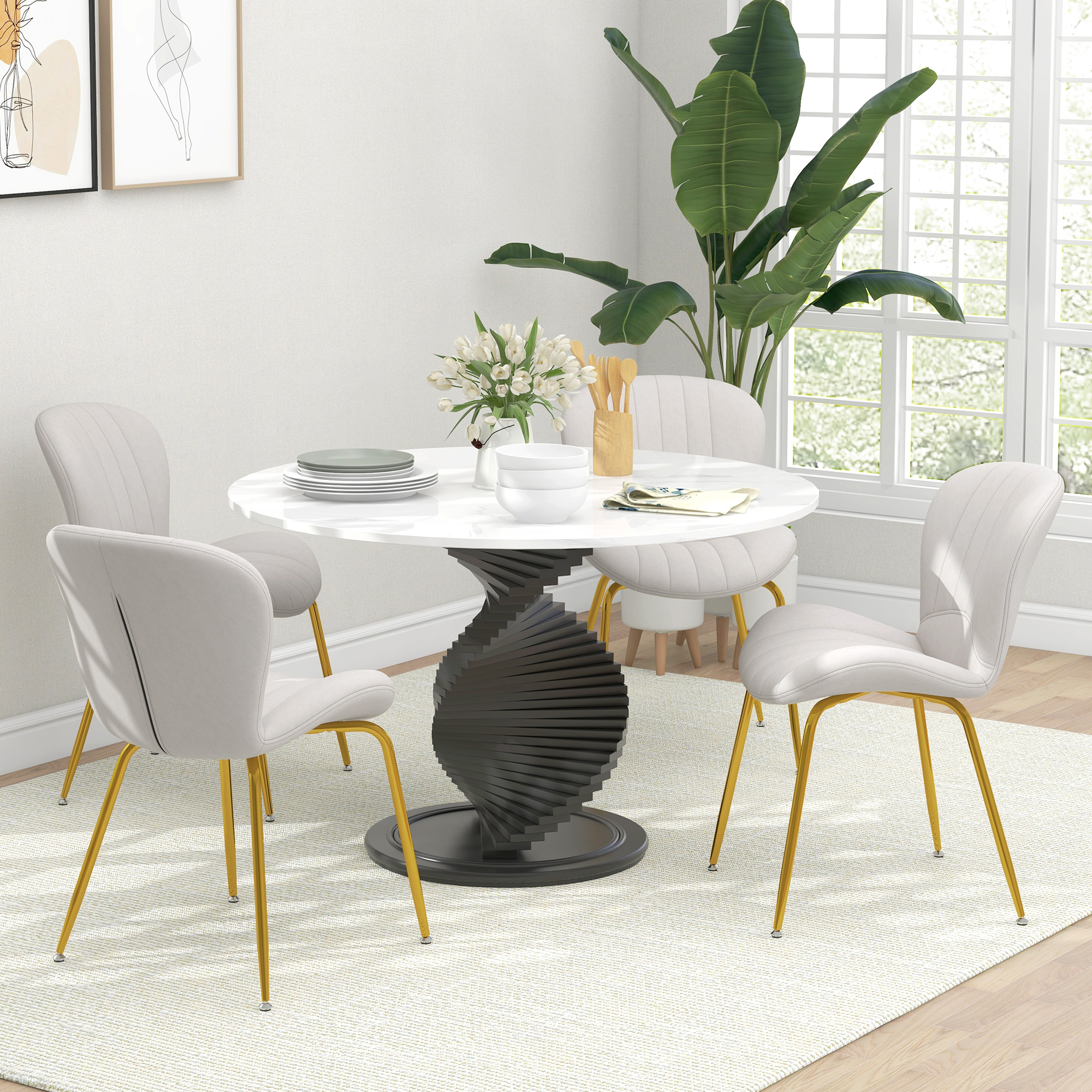 HOMCOM Dining Chairs Set of 4, Modern Accent Chair with Cushioned Backrest, Upholstery for Living Room, Cream White Aosom Canada