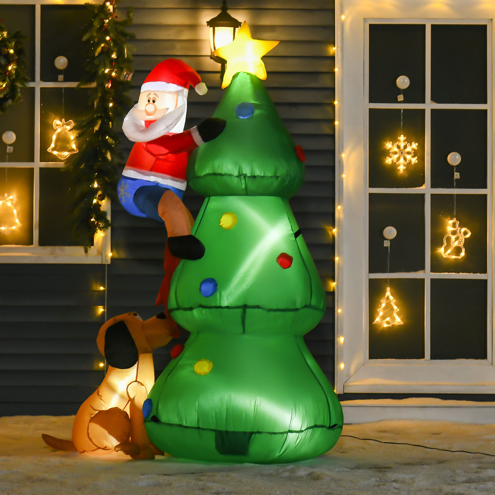 HOMCOM 6ft Inflatable Christmas Tree, LED Lighted with Santa Claus Dog for Home Indoor Outdoor Garden Lawn Decoration Party Prop Aosom Canada