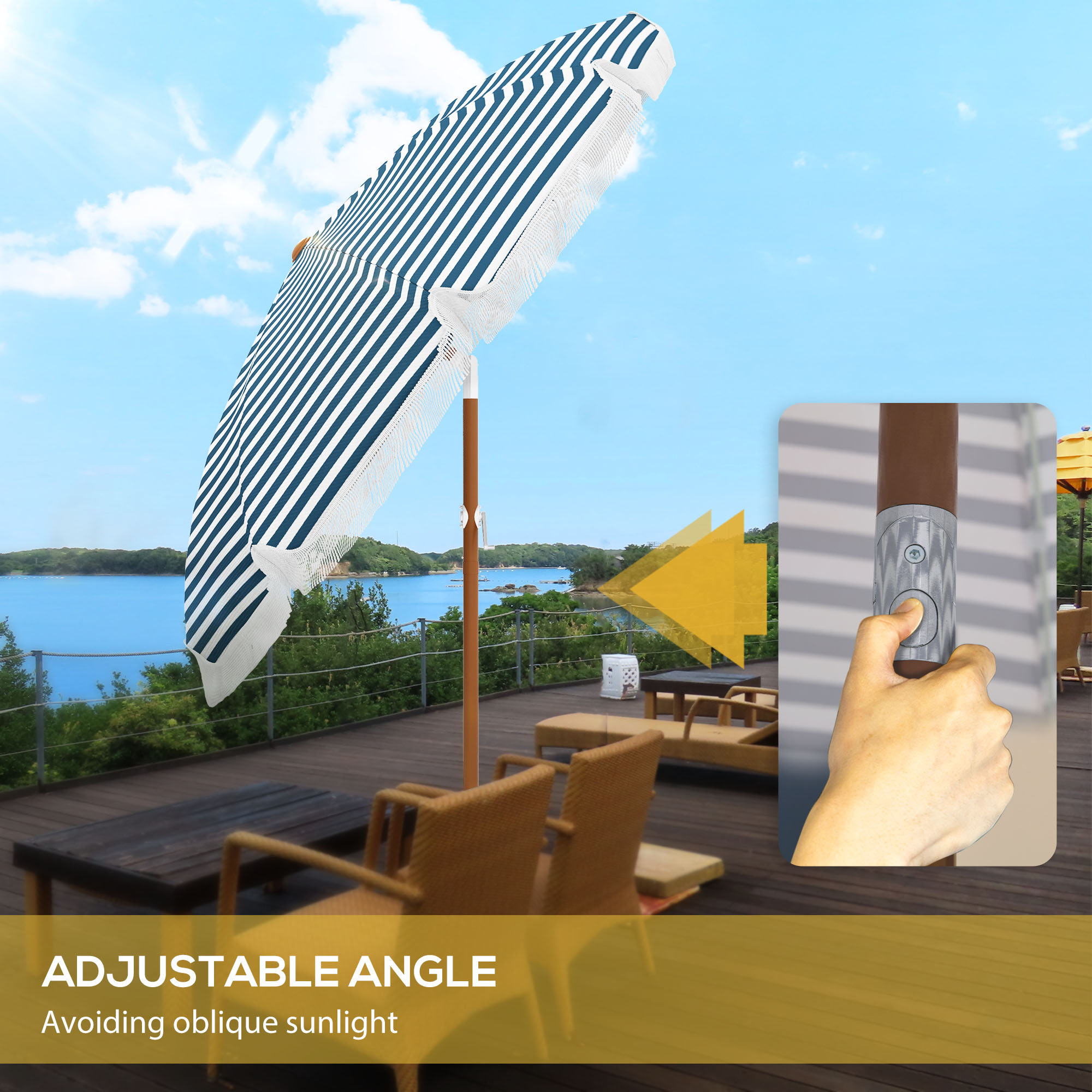 big patio umbrella with base Alpha Joy 15ft Extra Large Outdoor Patio Double-Sided Umbrella with Solar Lights & Umbrella Base, Navy Blue, Size: 15'