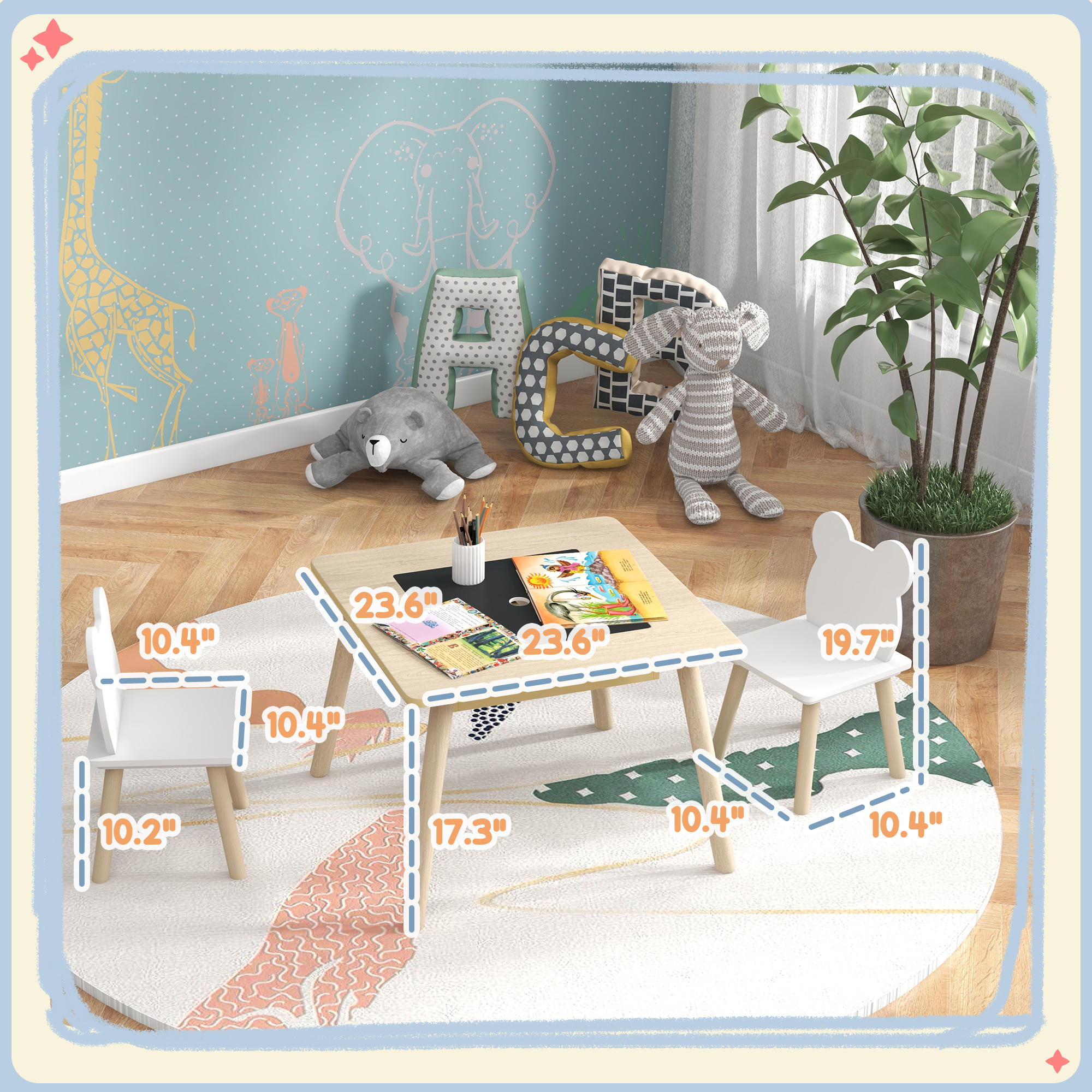 Qaba 3 Piece Kids Table and Chair Set with Convertible Desk with Storage, 3 in 1 Toddler Table and Chair Set for Nursery | Aosom.com 1