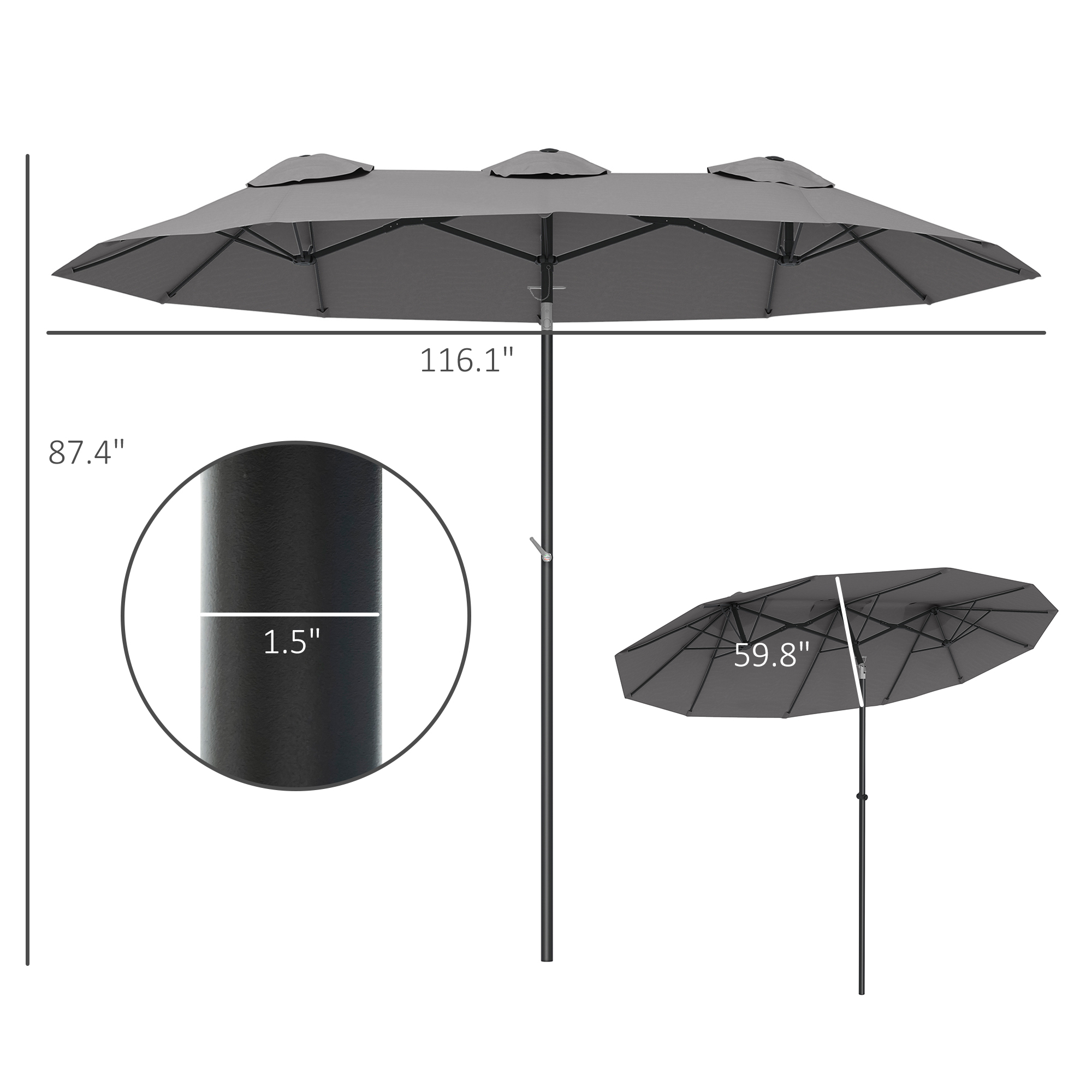 年末のプロモーション Outsunny Double Aosom.com | Gray Vents, Wind with Umbrella Sided 小物