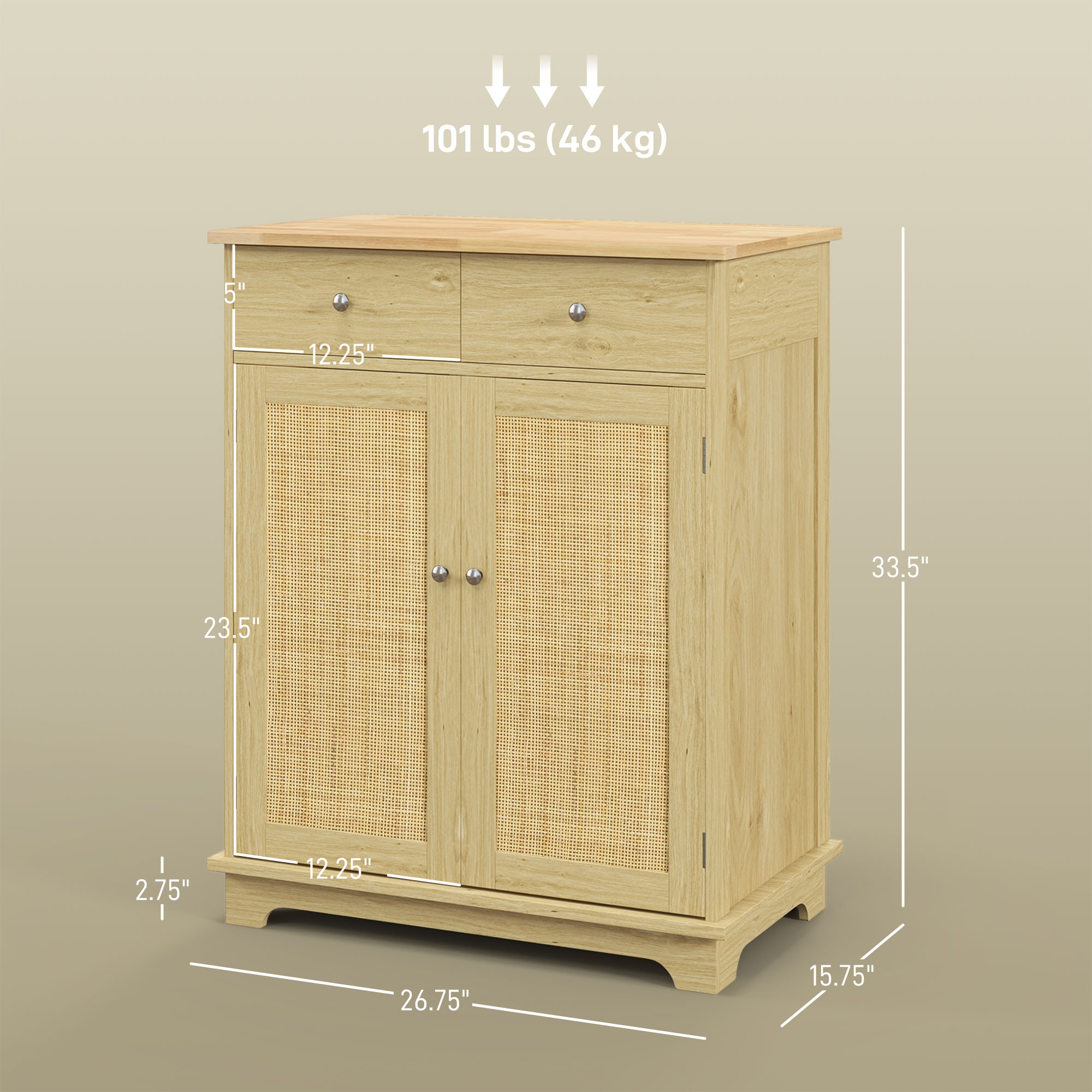 HOMCOM Kitchen Storage Cabinet, Sideboard Floor Cupboard with Solid Wood Top, Adjustable Shelf, and 2 Drawers, Natural | Aosom.com 1
