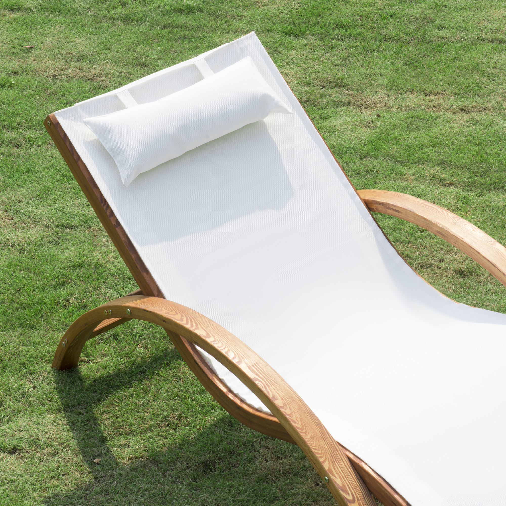 Outsunny Outdoor Wood Sling Chaise Lounge Reclining Garden