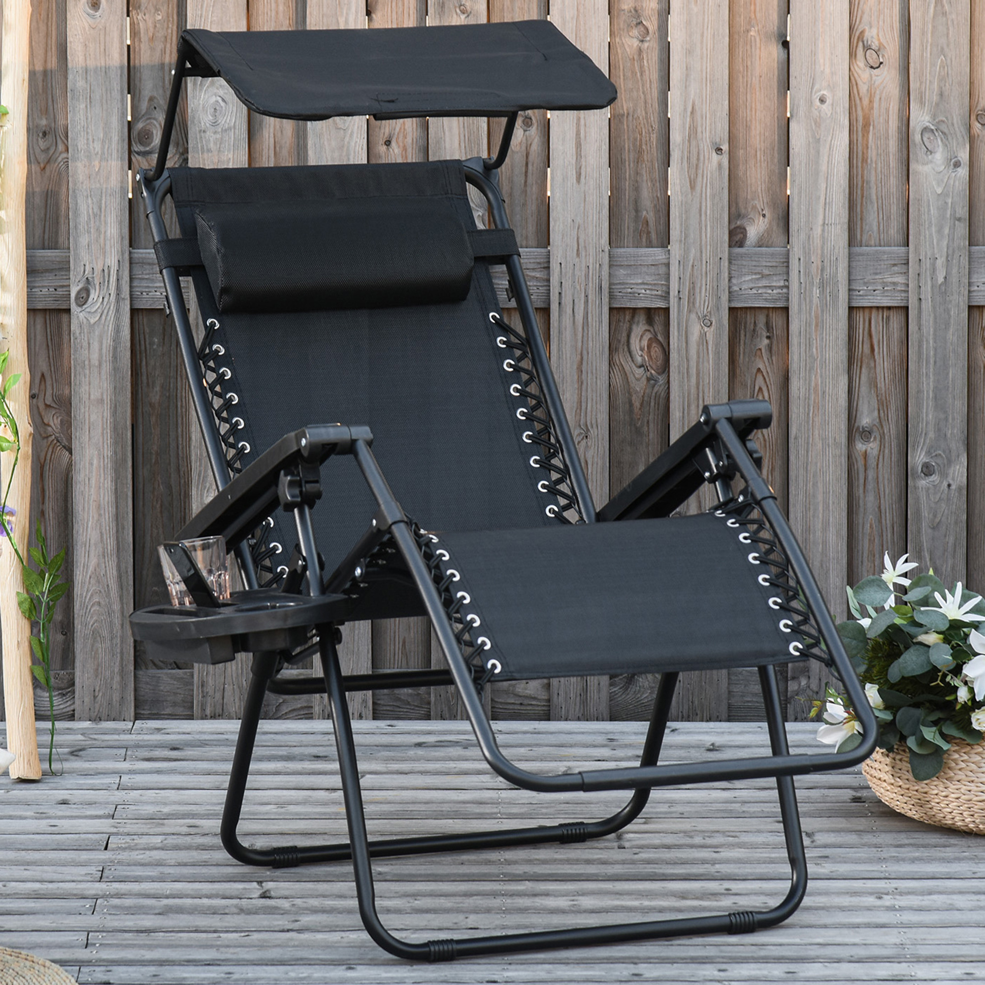 Outsunny Outdoor Zero Gravity Reclining Lounger Chair with Canopy