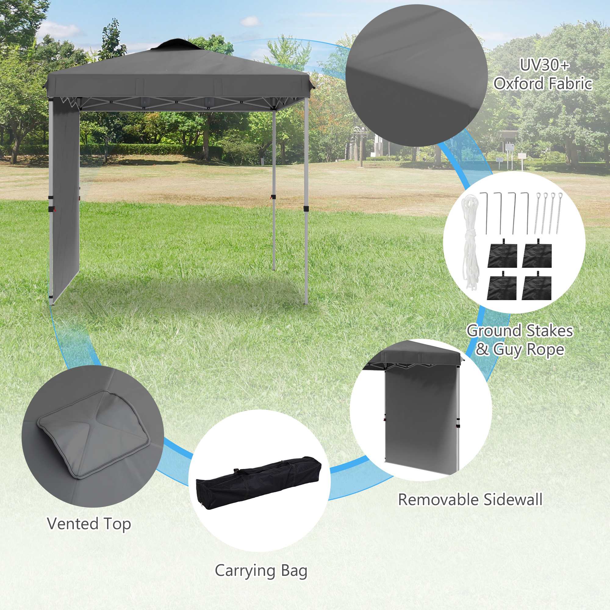 Outsunny 8 x 8 Pop Up Canopy with 1 Sidewall, Carry Bag and