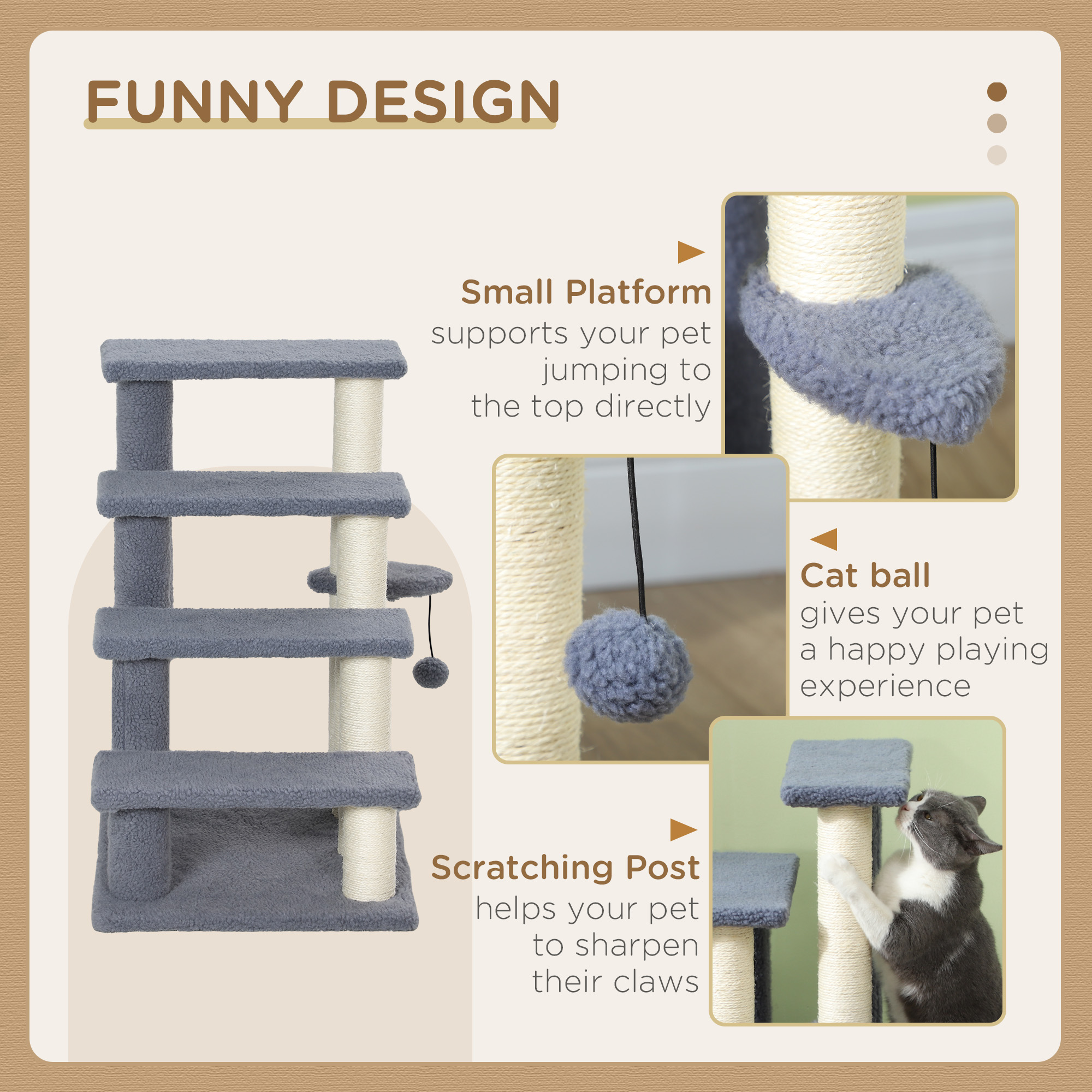 PawHut Step Cat Tree Stairs with Cat Scratching Post, Jumping