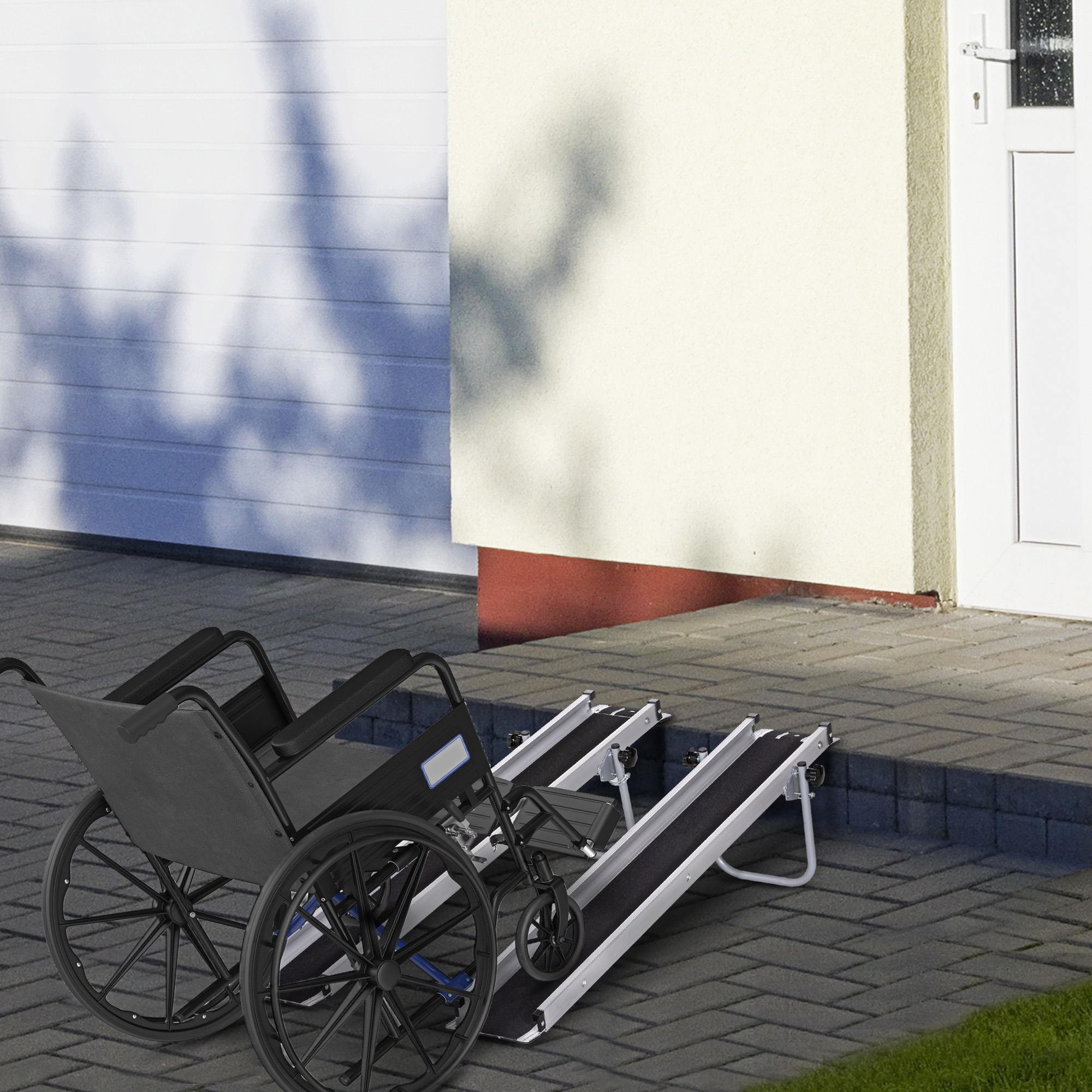 Telesopic Ramp HOMCOM Telescopic Wheelchair Ramp, 8ft, 600 lbs, Aluminium Threshold ...