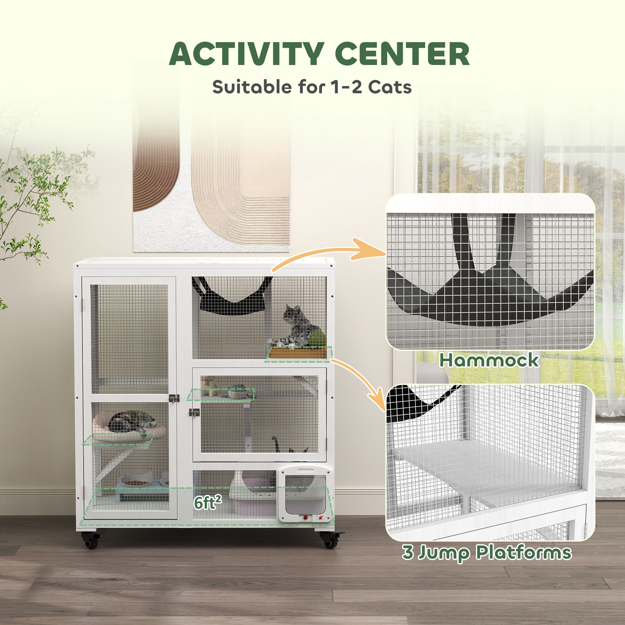 PawHut Cat House, Indoor Cat Enclosure on Wheels with Openable Top