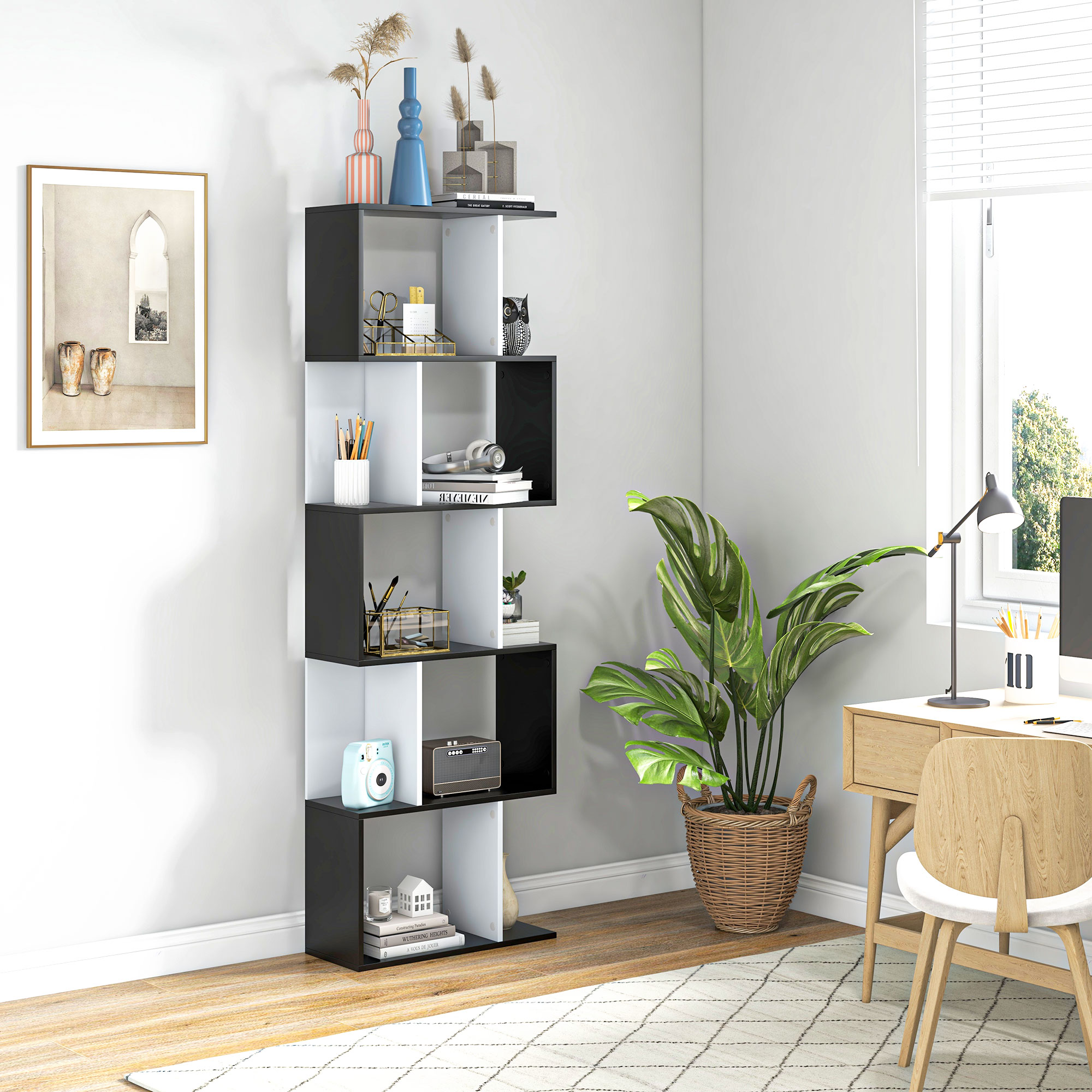 HOMCOM Modern S Shaped Bookcase 5-Tire Display Unit Storage Shelf