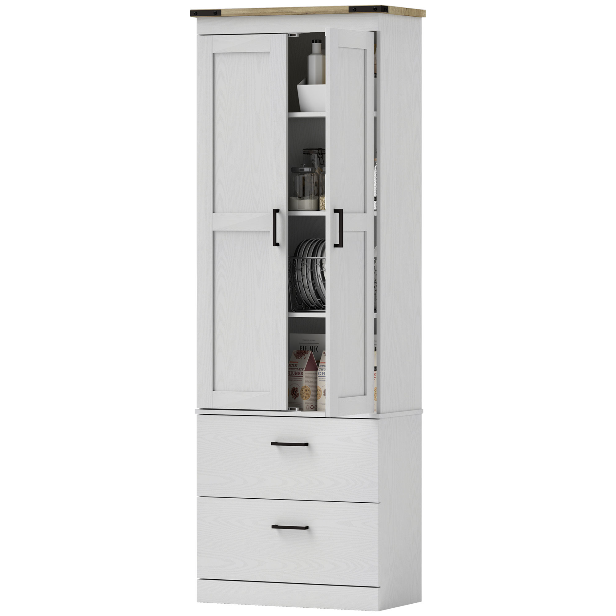 Cooking Pantry Organizer Unit with Doors, 67" Tall Cooking Pantry Organizer Organizer Unit, Drawers and Adjustable-Height Shelves, Cream White 1