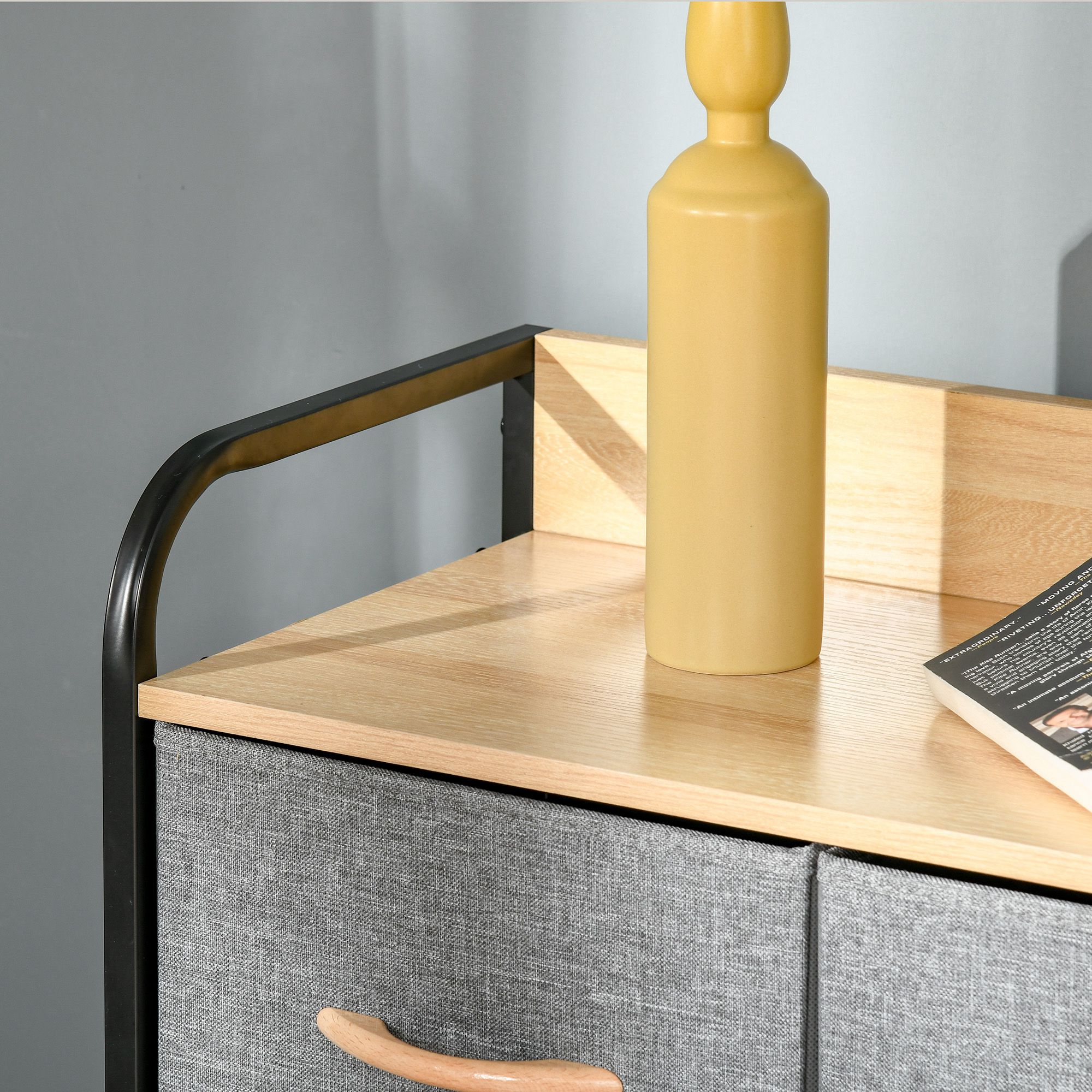 HOMCOM 5-Drawer Light Gray Dresser Tower with Steel Frame & Wooden Top for Bedroom Storage | Aosom.com 6