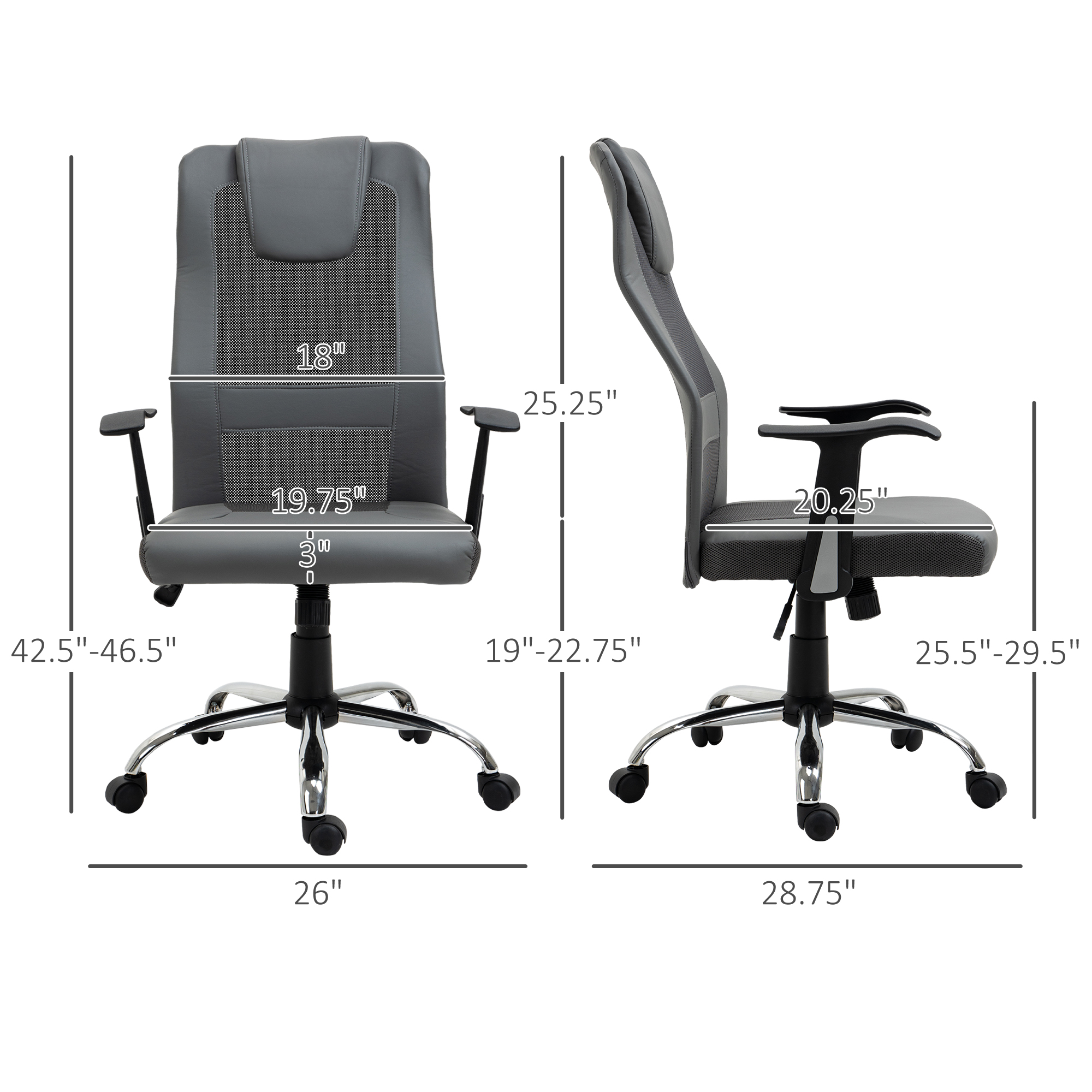 Vinsetto High Back Mesh Office Chair Ergonomic Computer Seat Grey