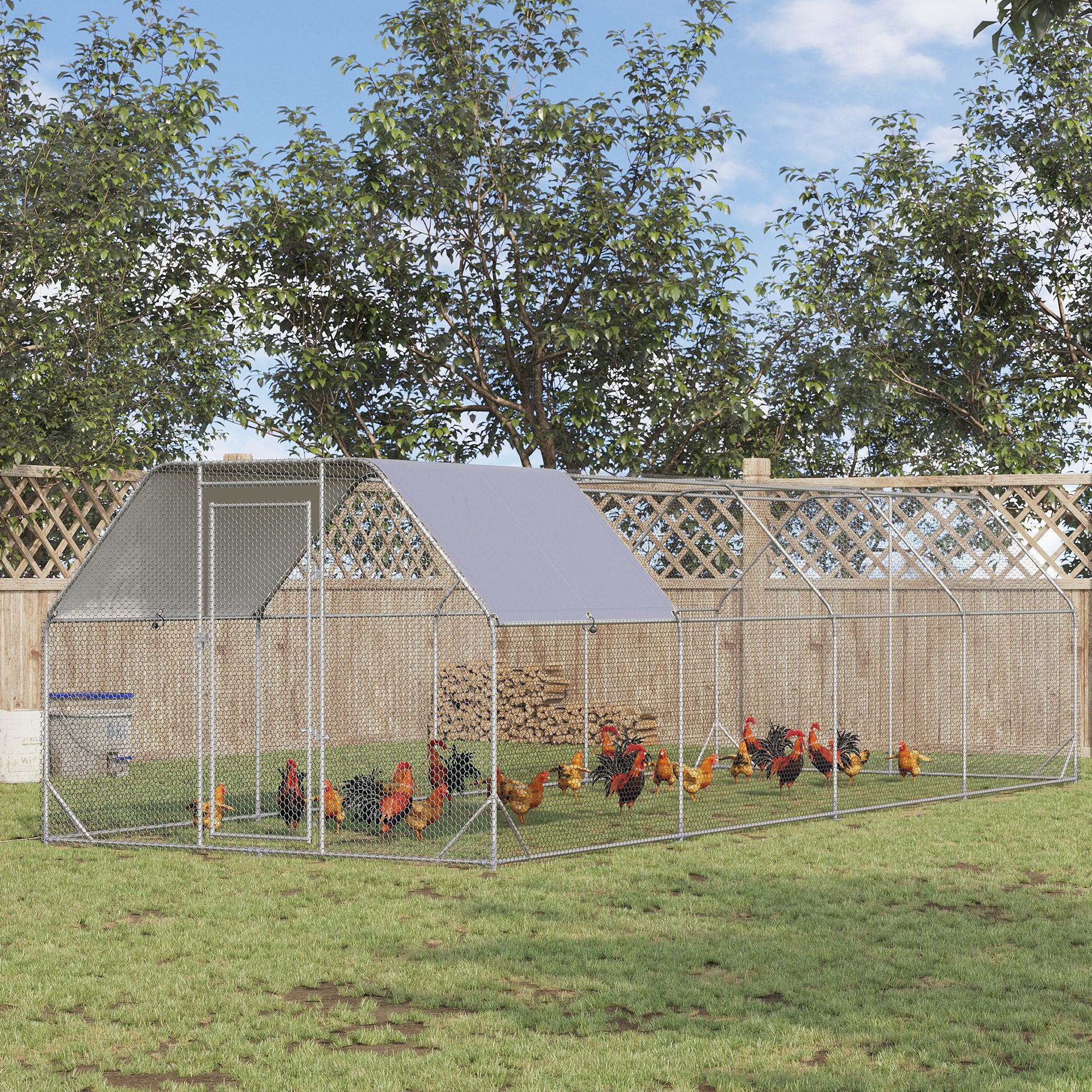 PawHut Metal Chicken Coop for 20-25 Chickens, Walk In Chicken Run Outdoor with Cover for Backyard Farm, 24.9' x 9.2' x 6.4' Aosom Canada