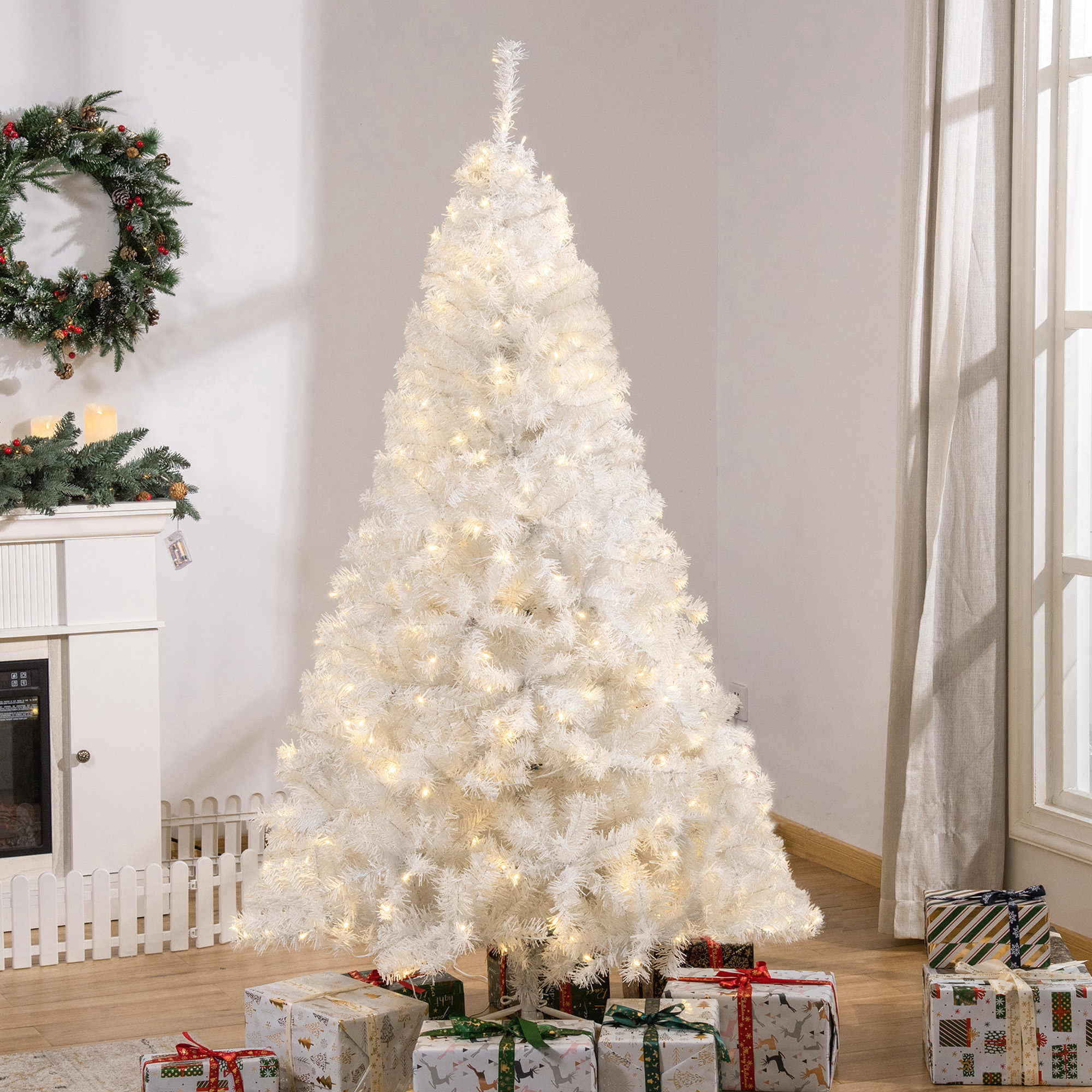 HOMCOM 6FT Prelit Artificial Christmas Tree Warm White LED Light