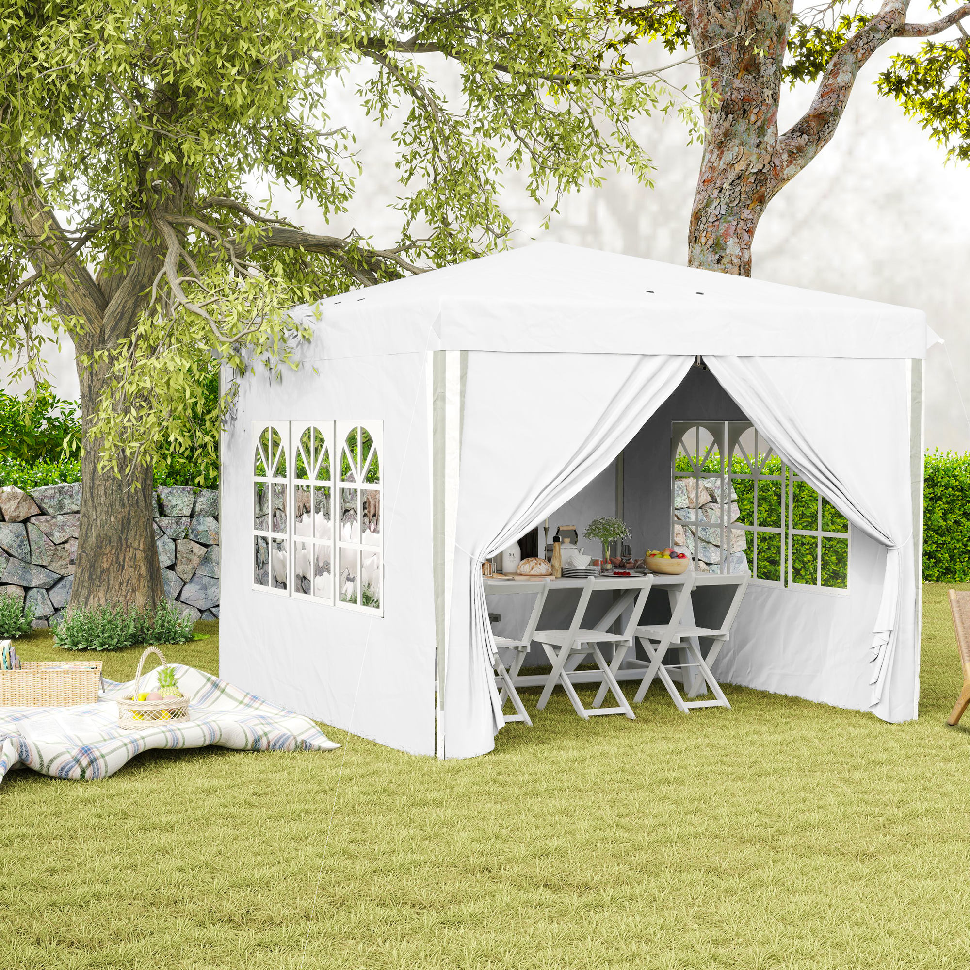 Outsunny 10' x 10' Pop-Up Canopy Tent with Sidewalls, Height