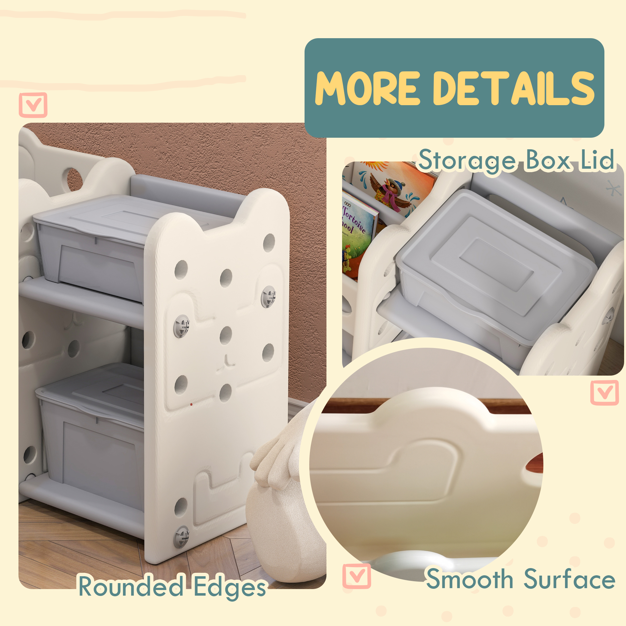 Qaba 2 Tier Kids Toy Storage Organizer, Cream White with 4 Storage Boxes, Bookshelves for Nursery, Playroom | Aosom.com 5
