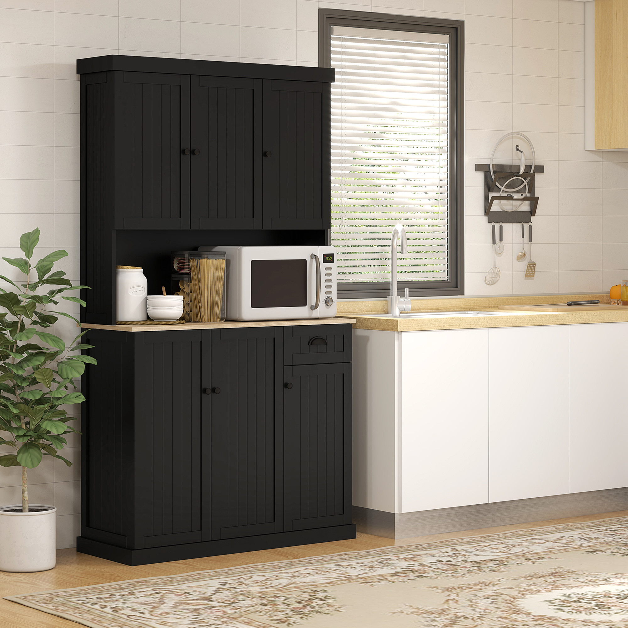 HOMCOM 71" Kitchen Hutch with Microwave Oven Countertop, Buffet with ...