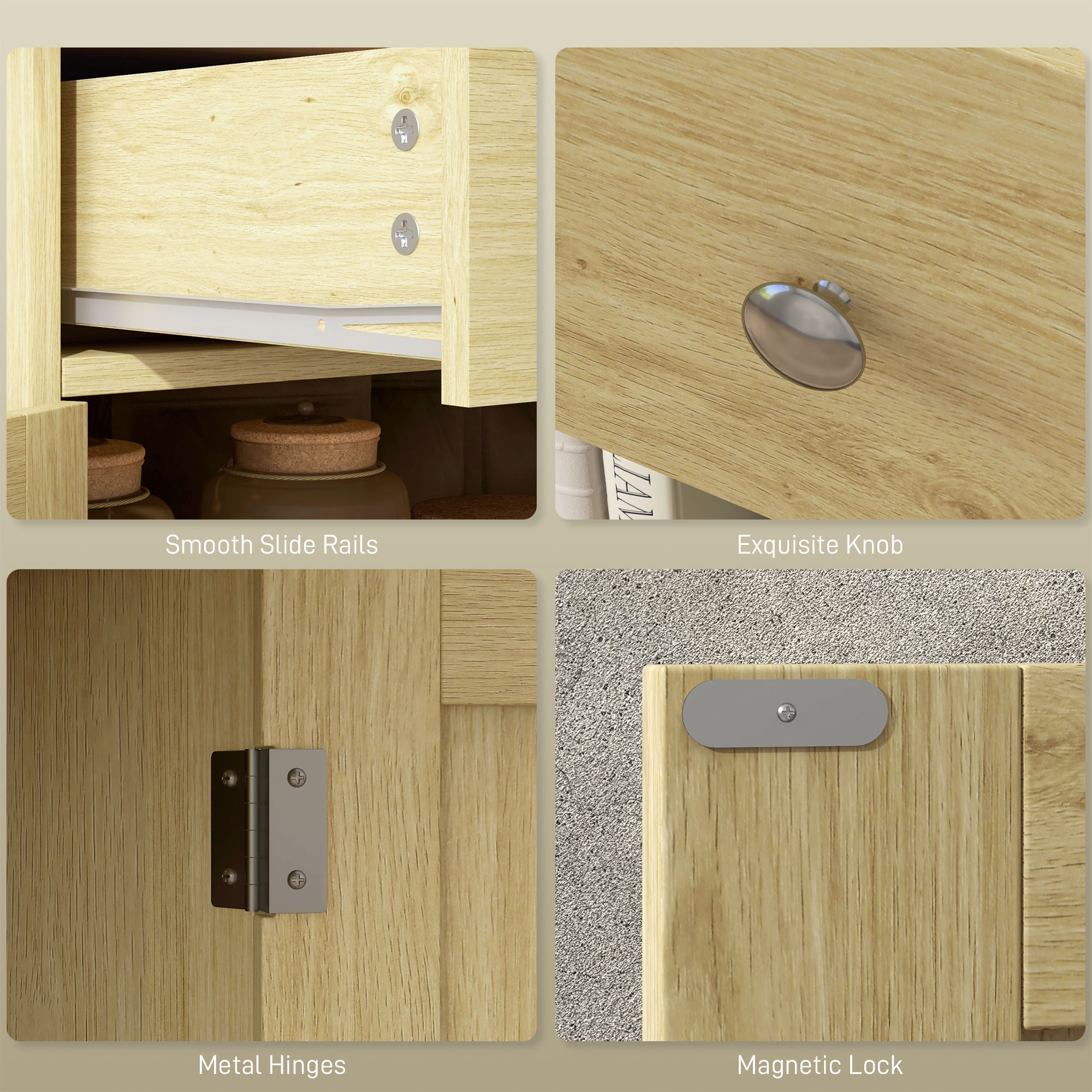 HOMCOM Kitchen Storage Cabinet, Sideboard Floor Cupboard with Solid Wood Top, Adjustable Shelf, and 2 Drawers, Natural | Aosom.com 5