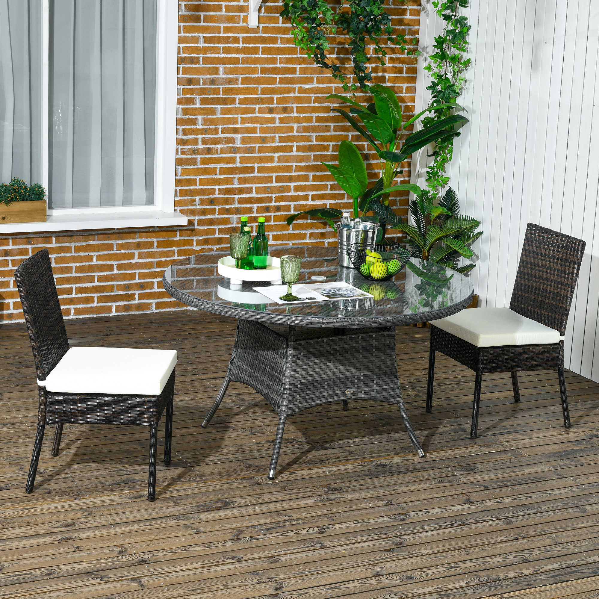 Outsunny PE Rattan Outdoor Dining Chairs with Cushion, Patio Wicker ...
