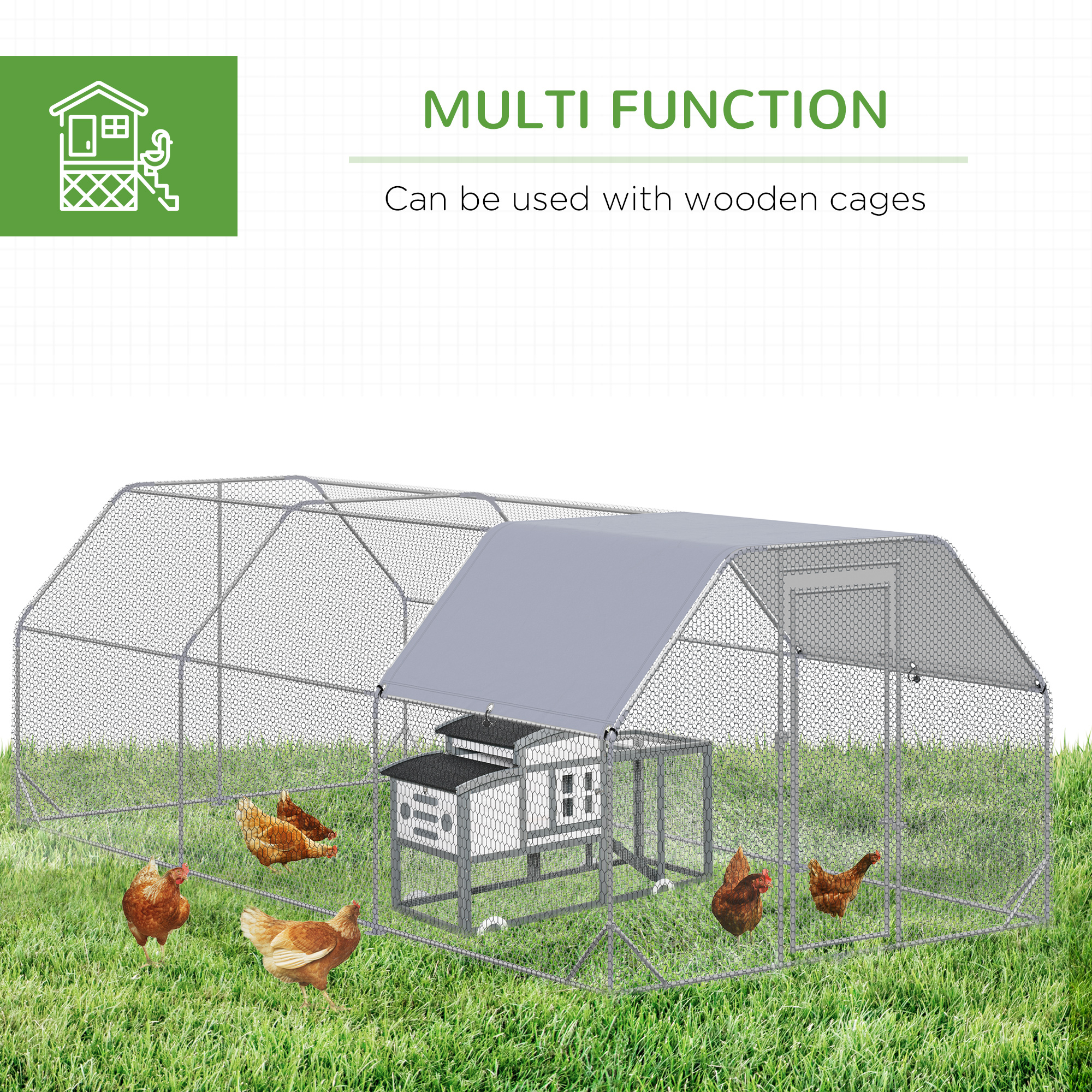 PawHut Metal Chicken Coop for 15-18 Chickens, Walk In Chicken Run