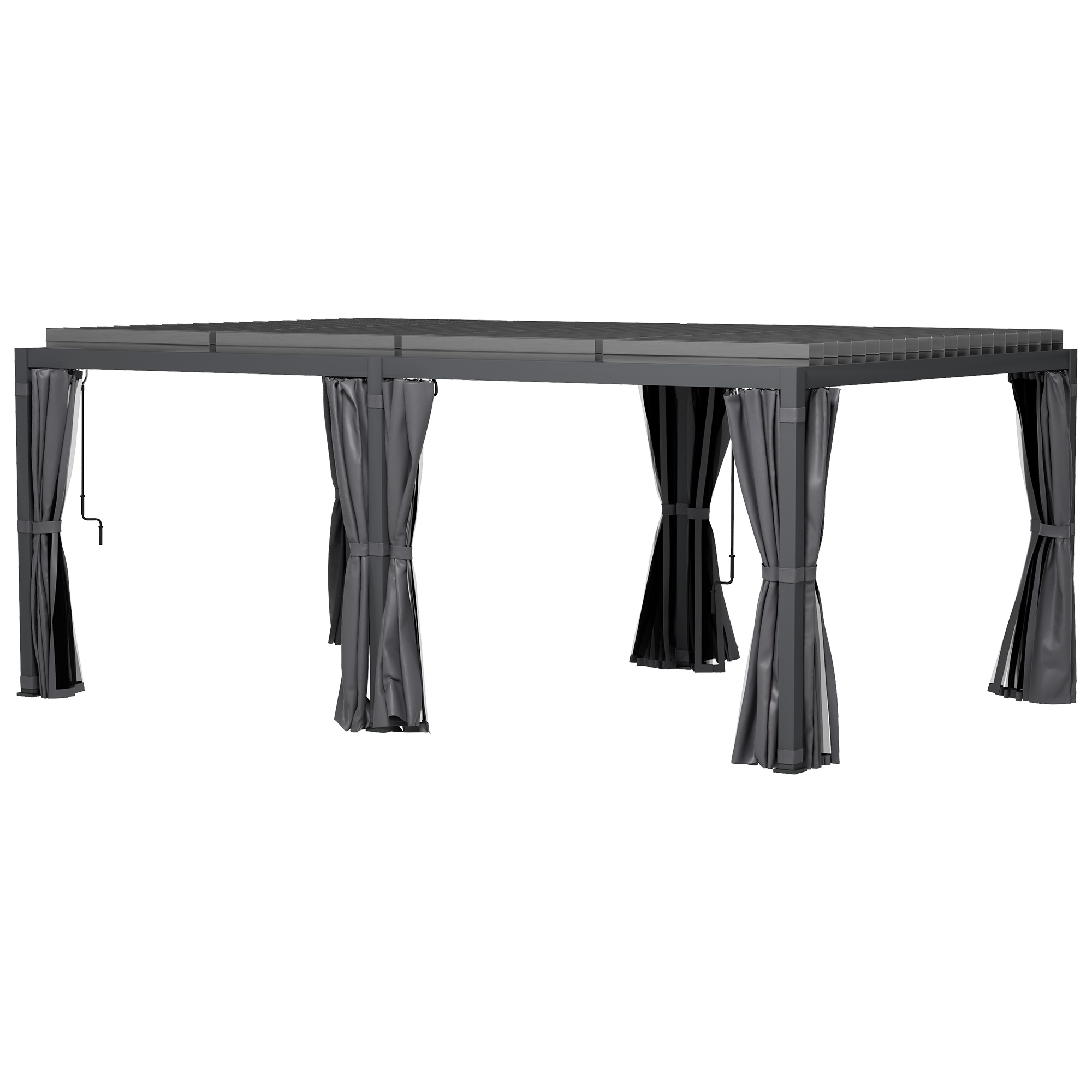 Outsunny 12' x 19' Aluminum Pergola with Adjustable Louvered, Outdoor Pergola with Curtains and Netting, Dark Gray