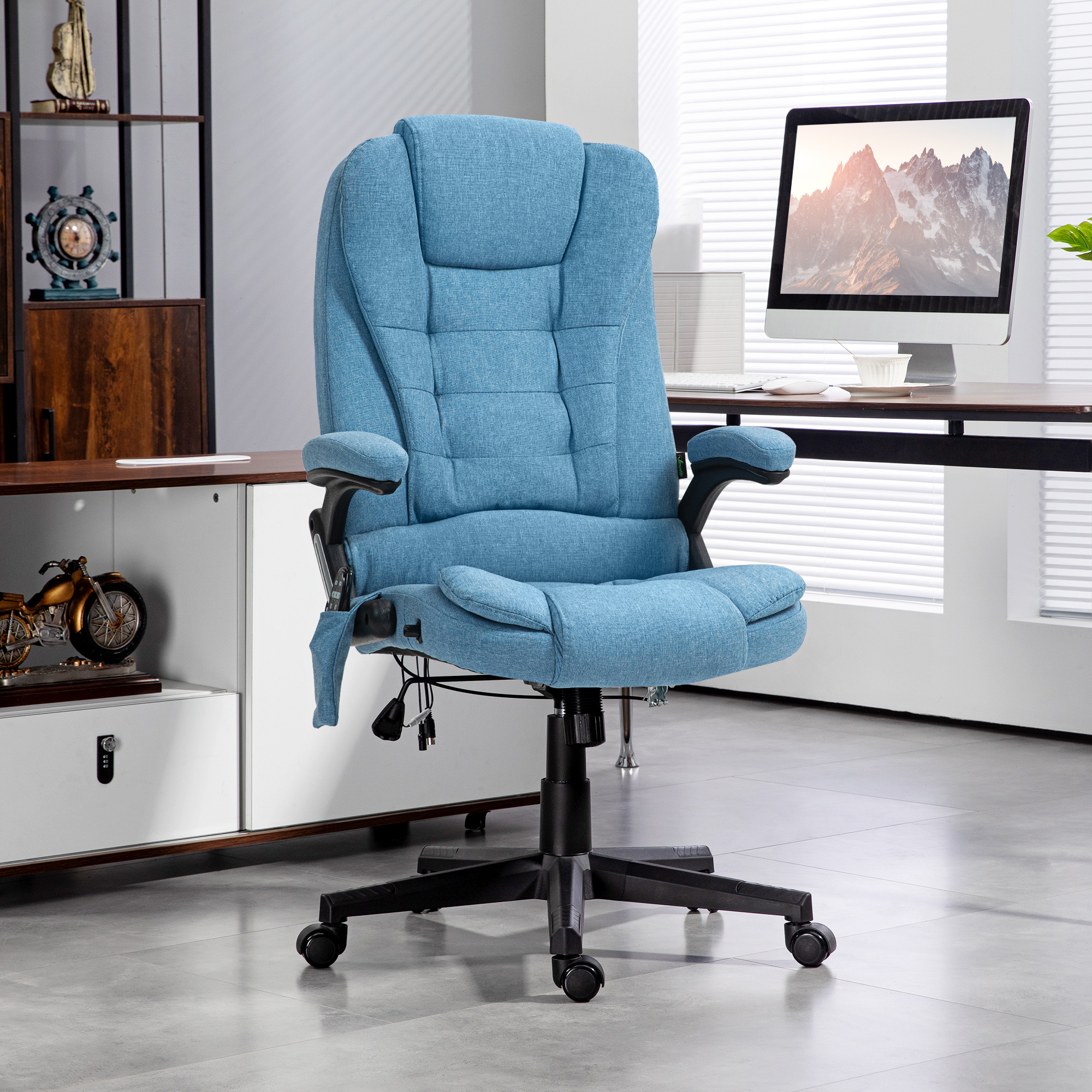 Vinsetto Point Vibrating Massage Office Chair with Heat, Linen High Back  Massage Desk Chair w/ Reclining Backrest, Light Blue