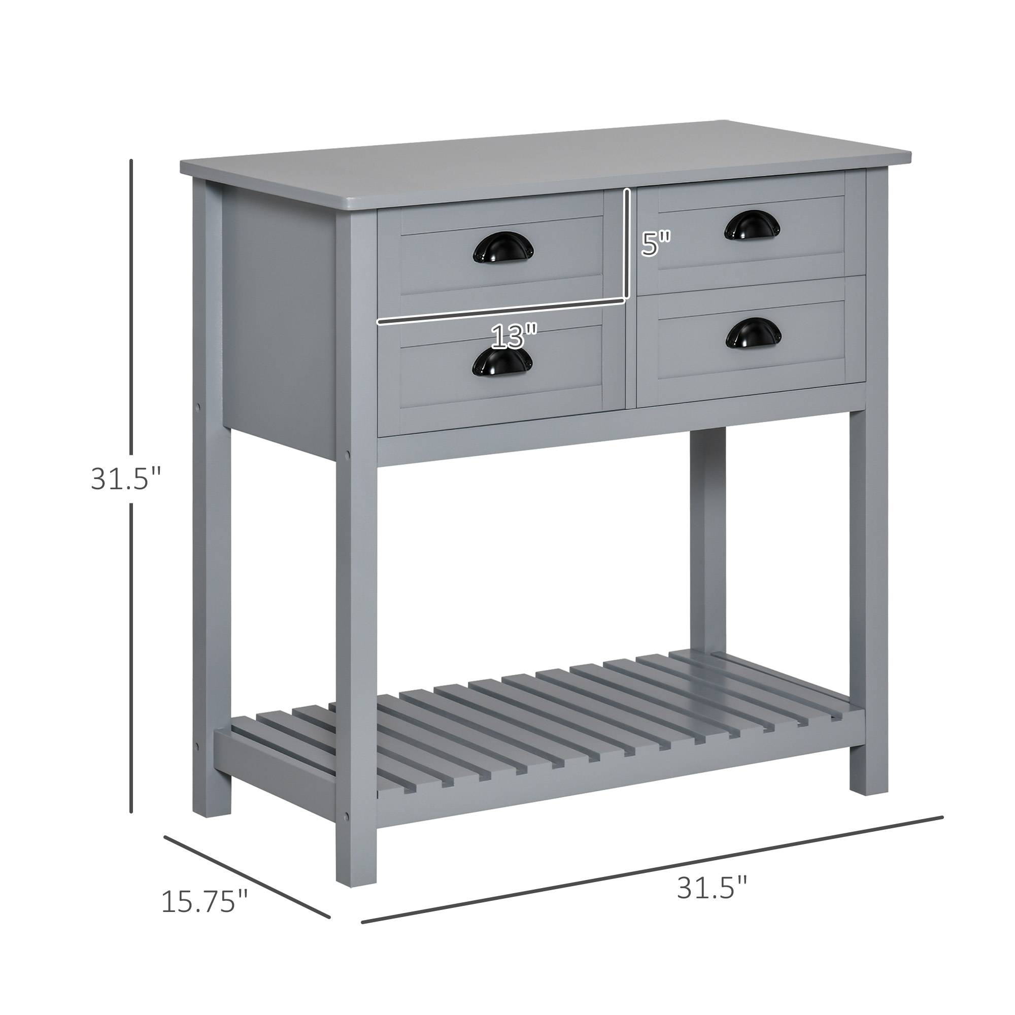 HOMCOM Sideboard Buffet Cabinet, Storage Serving Console Table with 4 Drawers and Slatted Bottom Shelf for Kitchen, Living Room, Gray 1