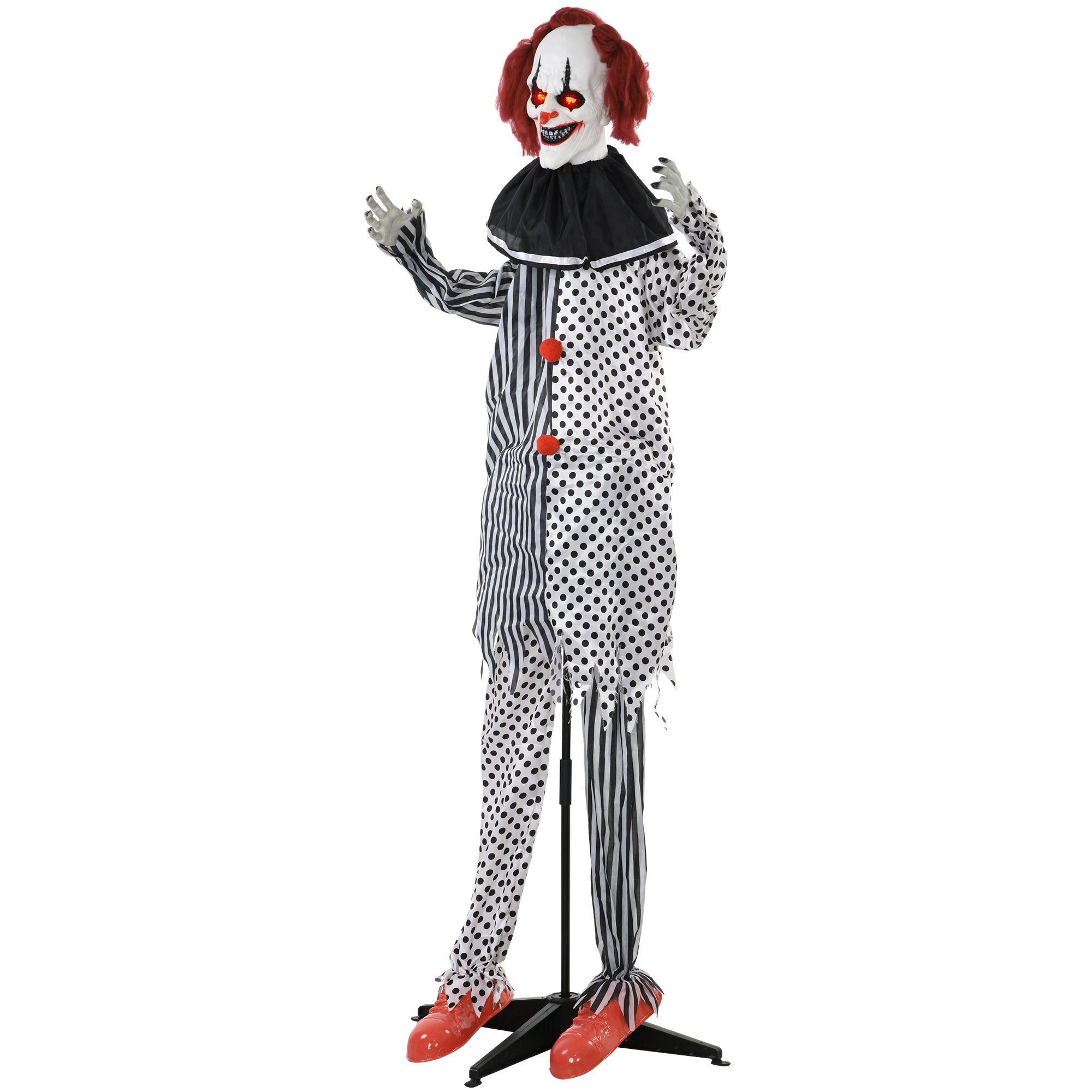 HOMCOM 6' Clown Animatronic, Red Haired Life Size Outdoor Halloween Decoration with Motion Activated Sound & Light Up Eyes