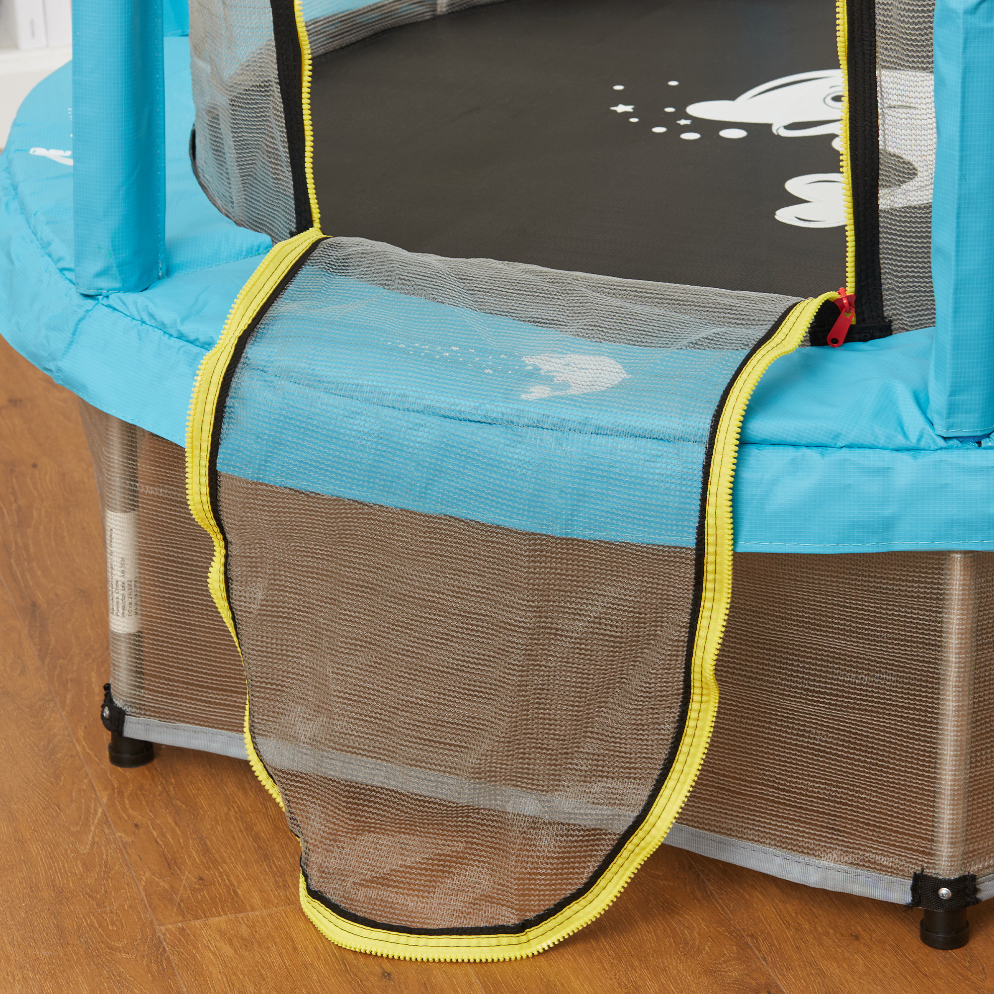 Qaba 4.6FT Toddler Trampoline w/ Safety Net, Recreational Trampoline for Indoor Outdoor, Dolphin Pattern, Light Blue 6