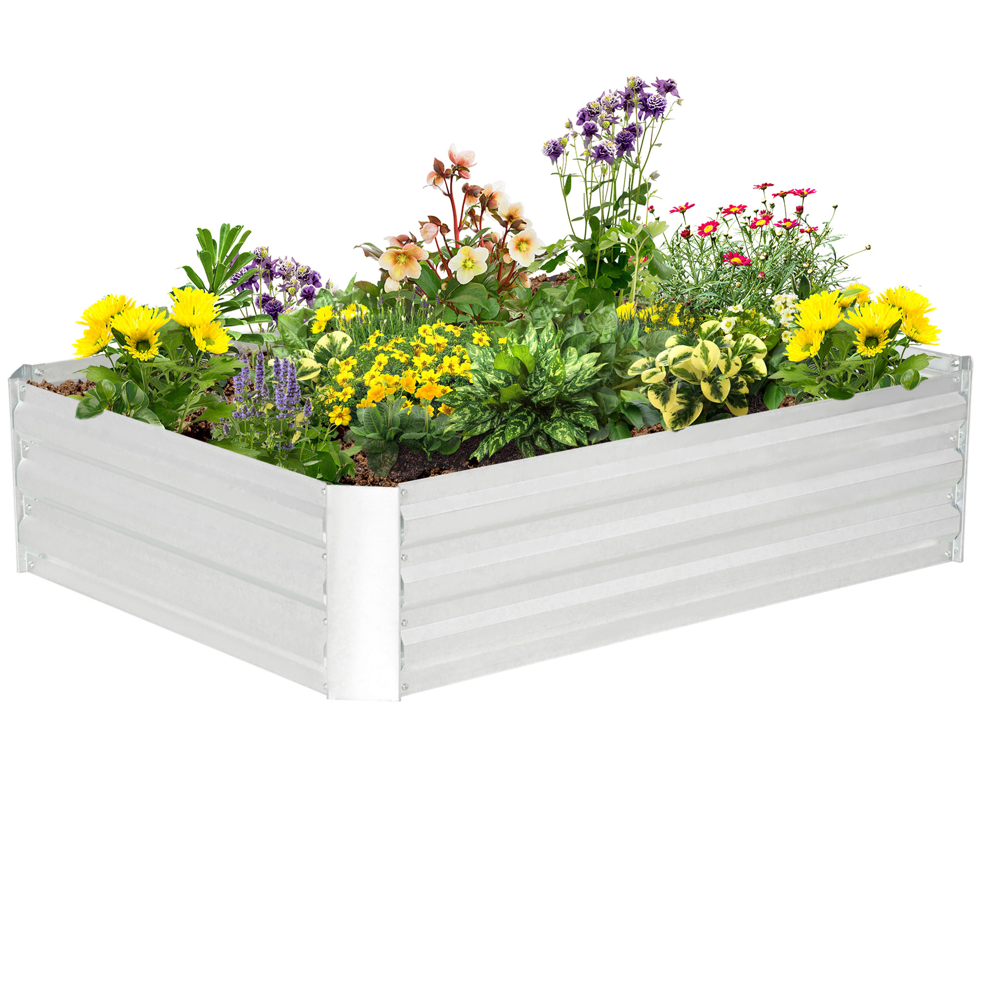 Planter Box Outsunny 3' X 3' X 1' , Galvanized Metal For Vegetables Flowers  Herbs, Green Raised Garden Bed, image size:2000x2000