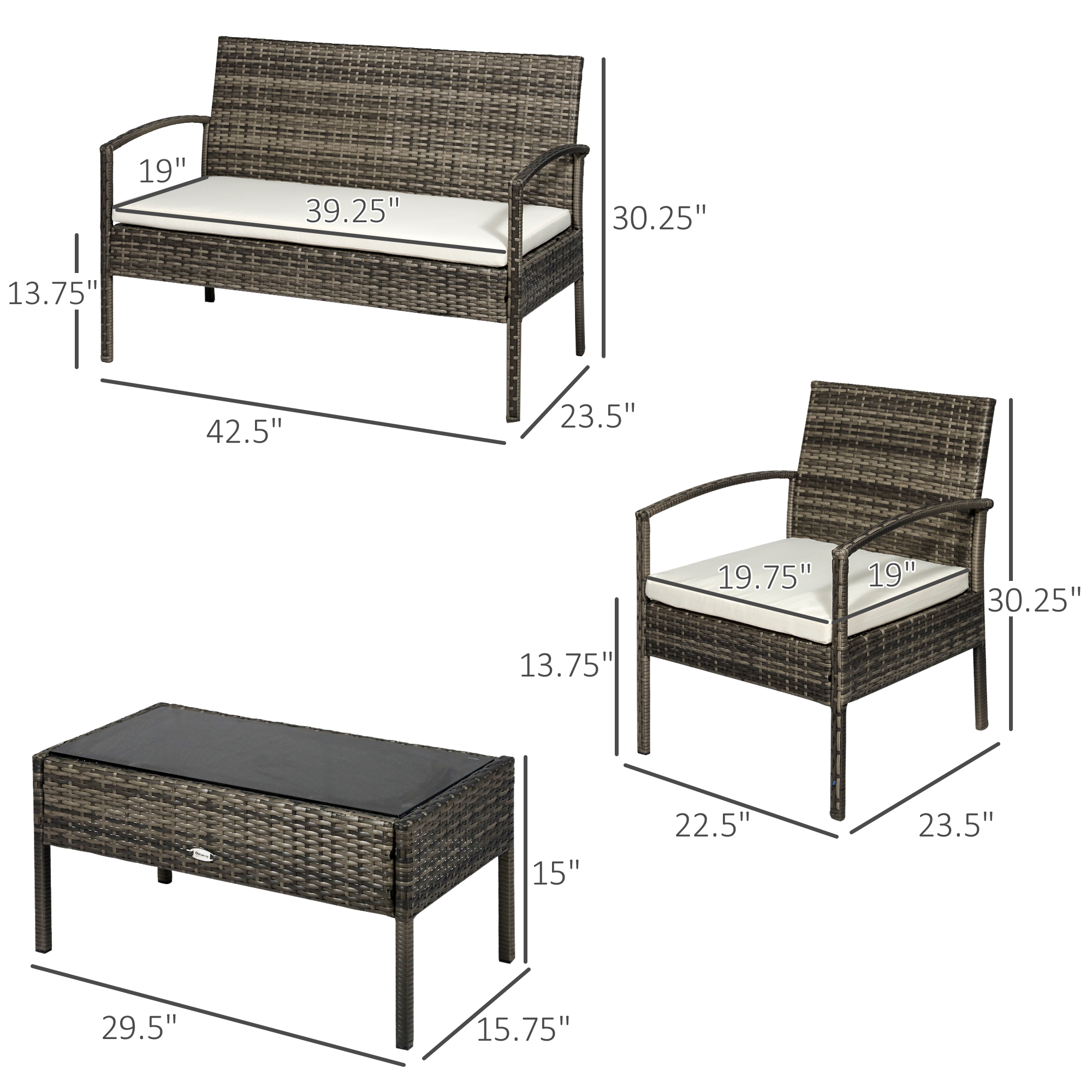 Outsunny 4 Piece Rattan Wicker Chair w/ Table Conversation
