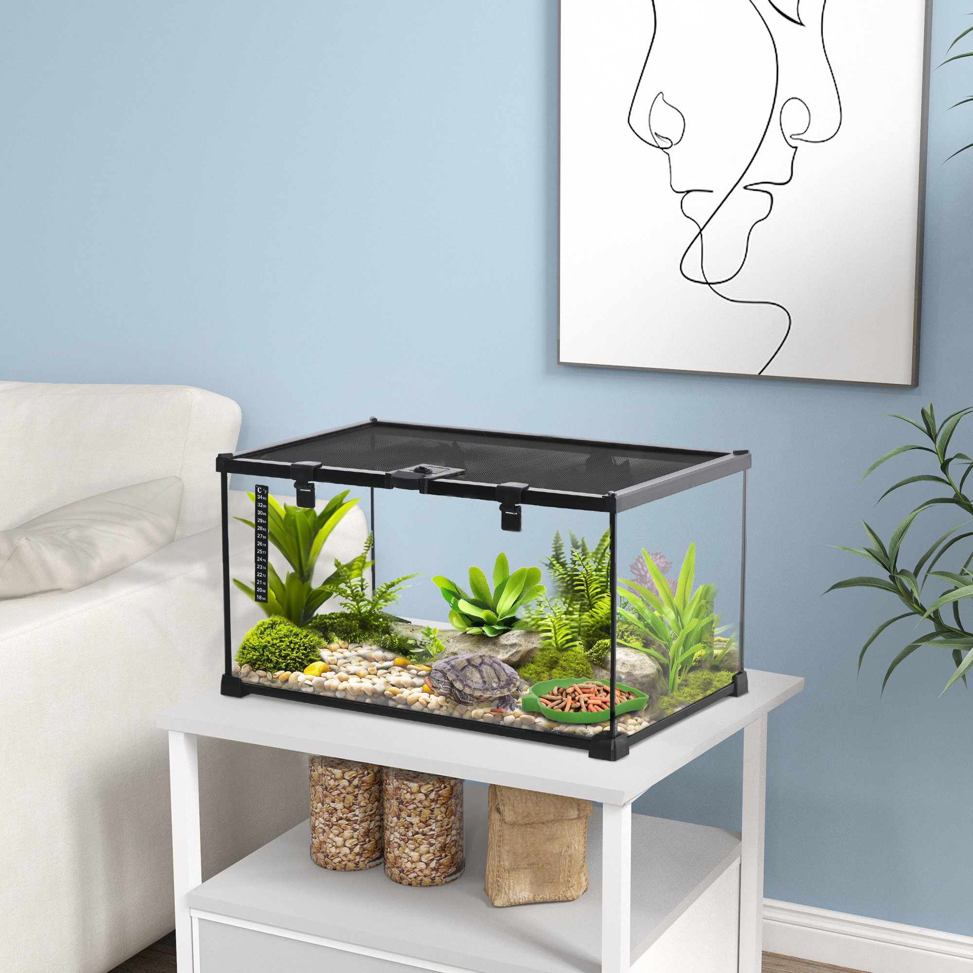 PawHut Glass Reptile Terrarium with Thermometer, Water Basin, Full View Visually for Lizards, Horned Frogs, Snakes, Spiders | Aosom Canada