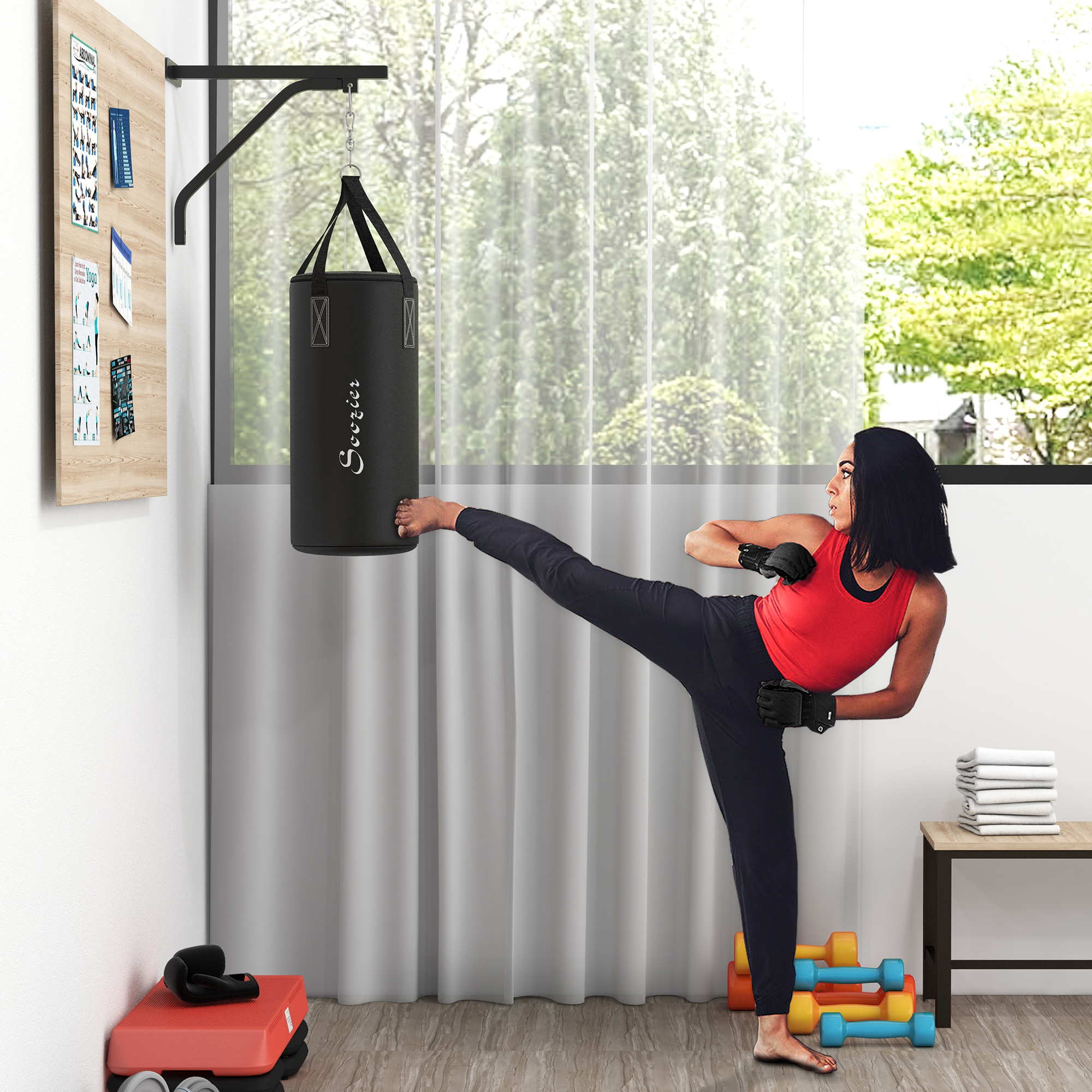 Soozier Heavy Bag Wall Mount Set, Unfilled Punching Bag Hanger with Boxing Gloves for Muay Thai and MMA Training | Aosom.com 0