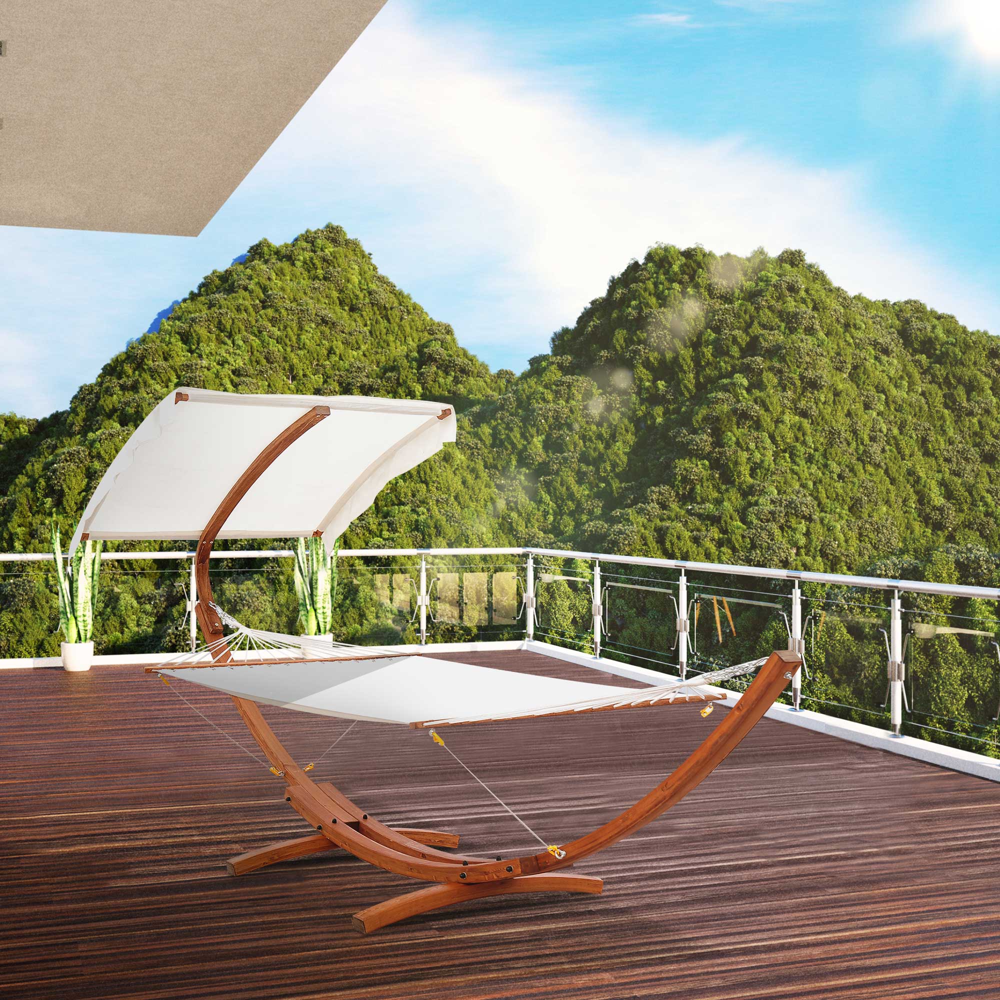 Outsunny Free Standing Hammock Outdoor Portable Arc Double Hammock