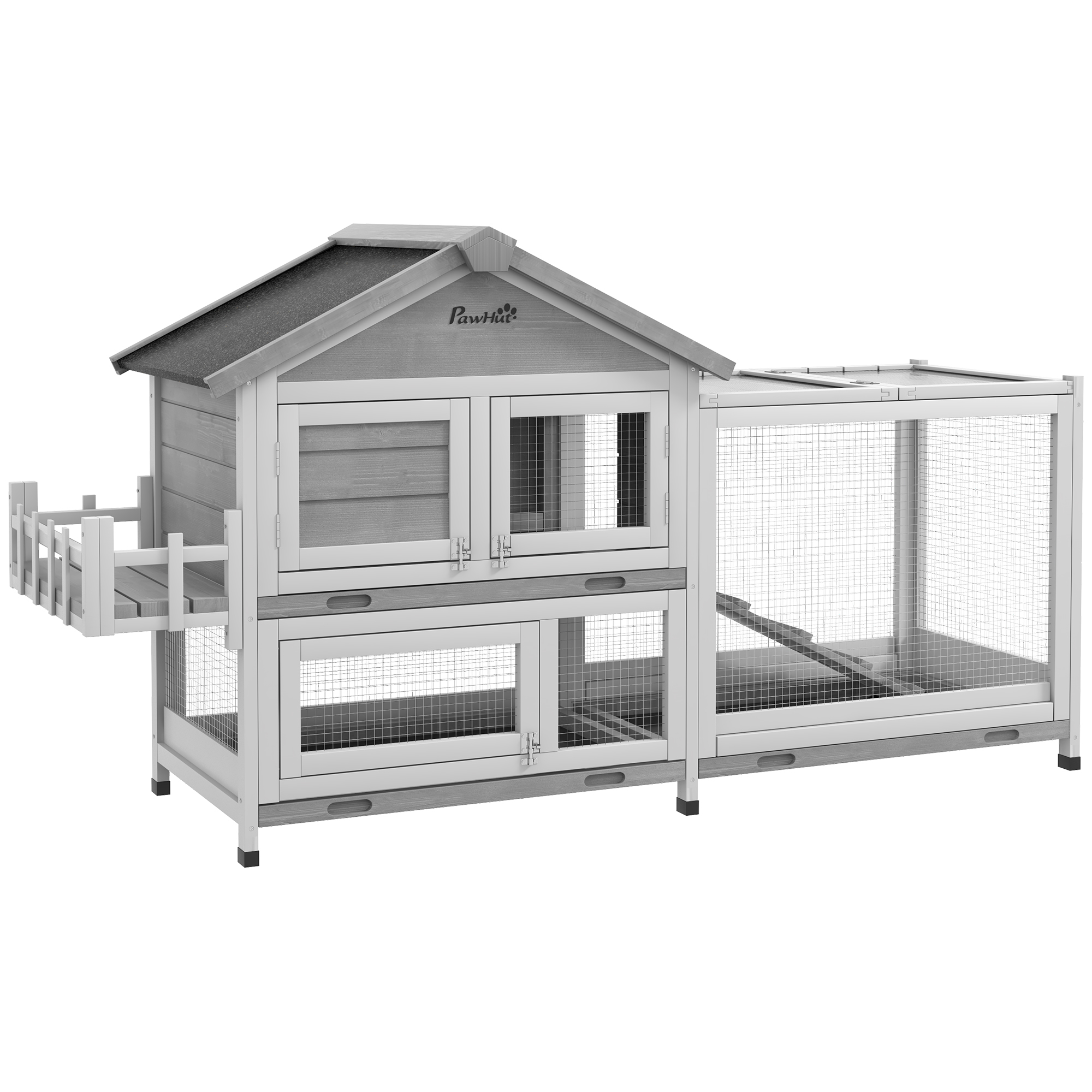 Animal Playpen with Openable Roof, 65" Wooden Rabbit Hutch, Organizer Container, for Rabbits and Compact Animals, Grey 1