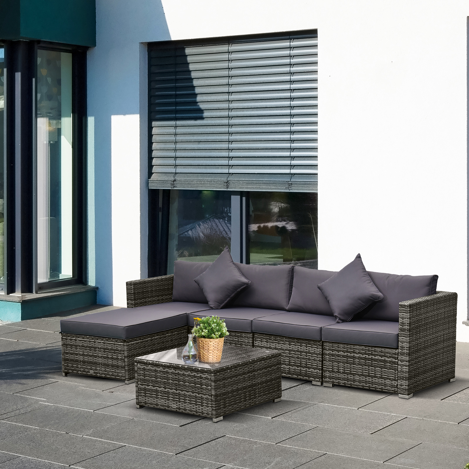レア　ストーン付　PEANUTS&Co ACME Furniture Wネーム Outsunny 6 Pieces Outdoor PE Rattan Sofa Set, Sectional