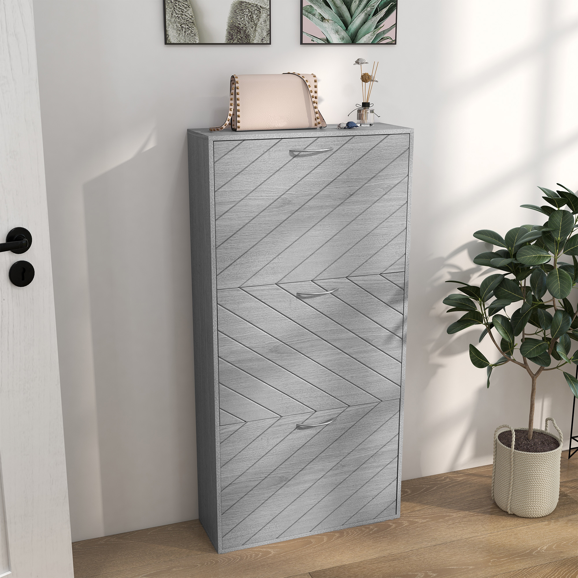 HOMCOM Narrow Shoe Storage Cabinet: 3 Flip Drawers, Slim Design, 12 Pair Organizer for Hallway, Entryway Aosom Canada