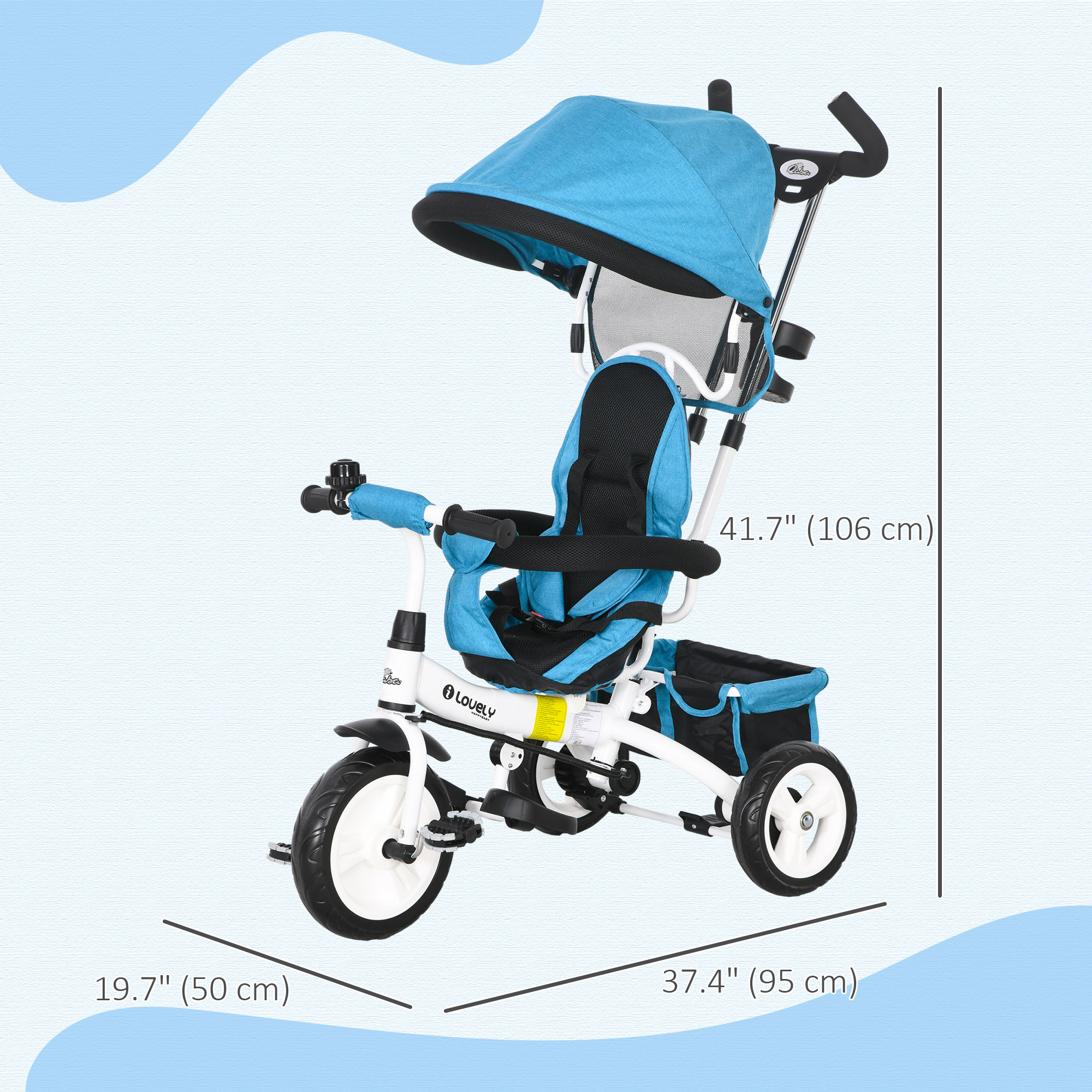 riri♪ Qaba 6 in 1 Toddler Tricycle Stroller with Basket, Canopy, 5