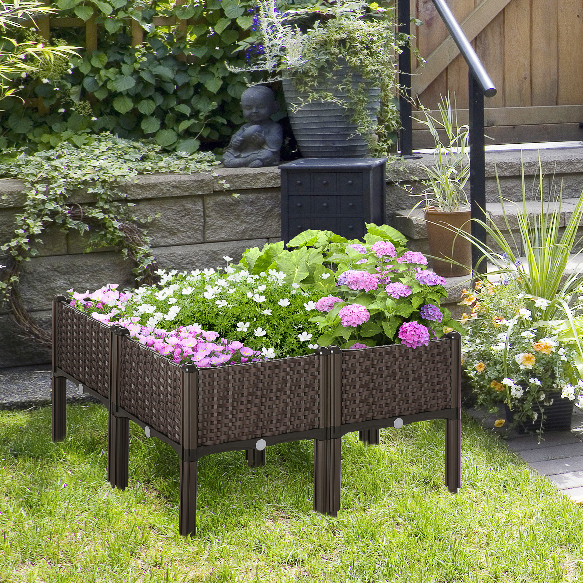 Outsunny 4-piece Raised Garden Bed PP Stackable Flower Vegetable Herb Grow Box Plant Stand Aosom Canada