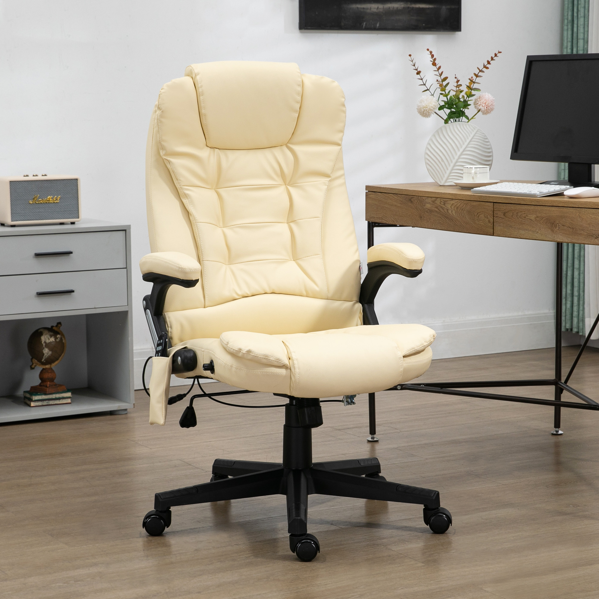 HOMCOM Heated Ergonomic Office Chair: Adjustable, Massage, Swivel, Vibrating, High Back Leather Executive, Beige Aosom Canada