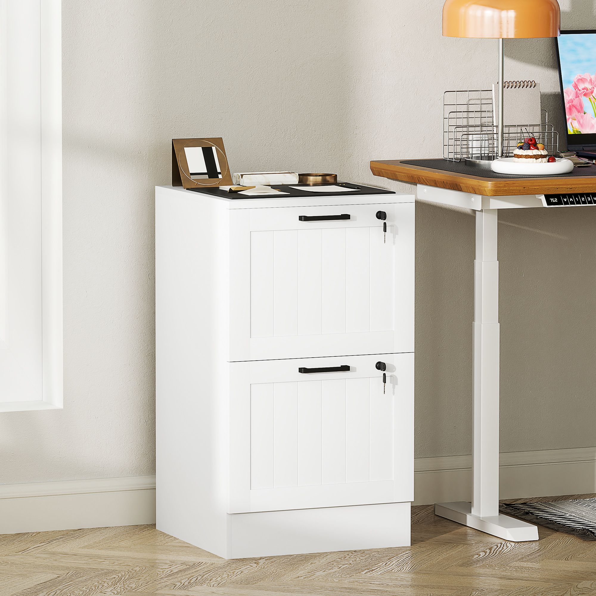 HOMCOM 2 Drawer Filing Cabinet with Lock, Office Storage Cabinet with Adjustable Hanging Bars for A4 Letter Size Files, White Aosom Canada