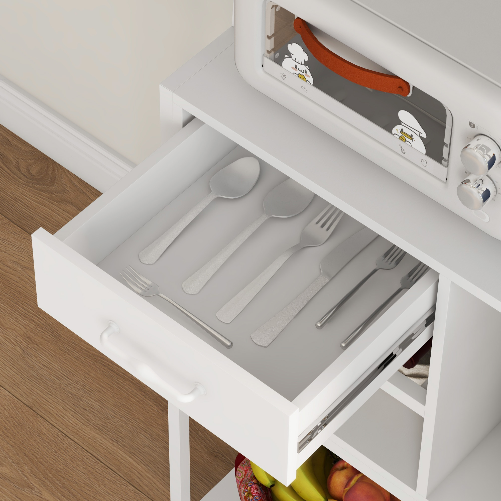HOMCOM Industrial Kitchen Shelving Unit, White with Charging Station, LED Lights & Barn Door | Aosom.com 6