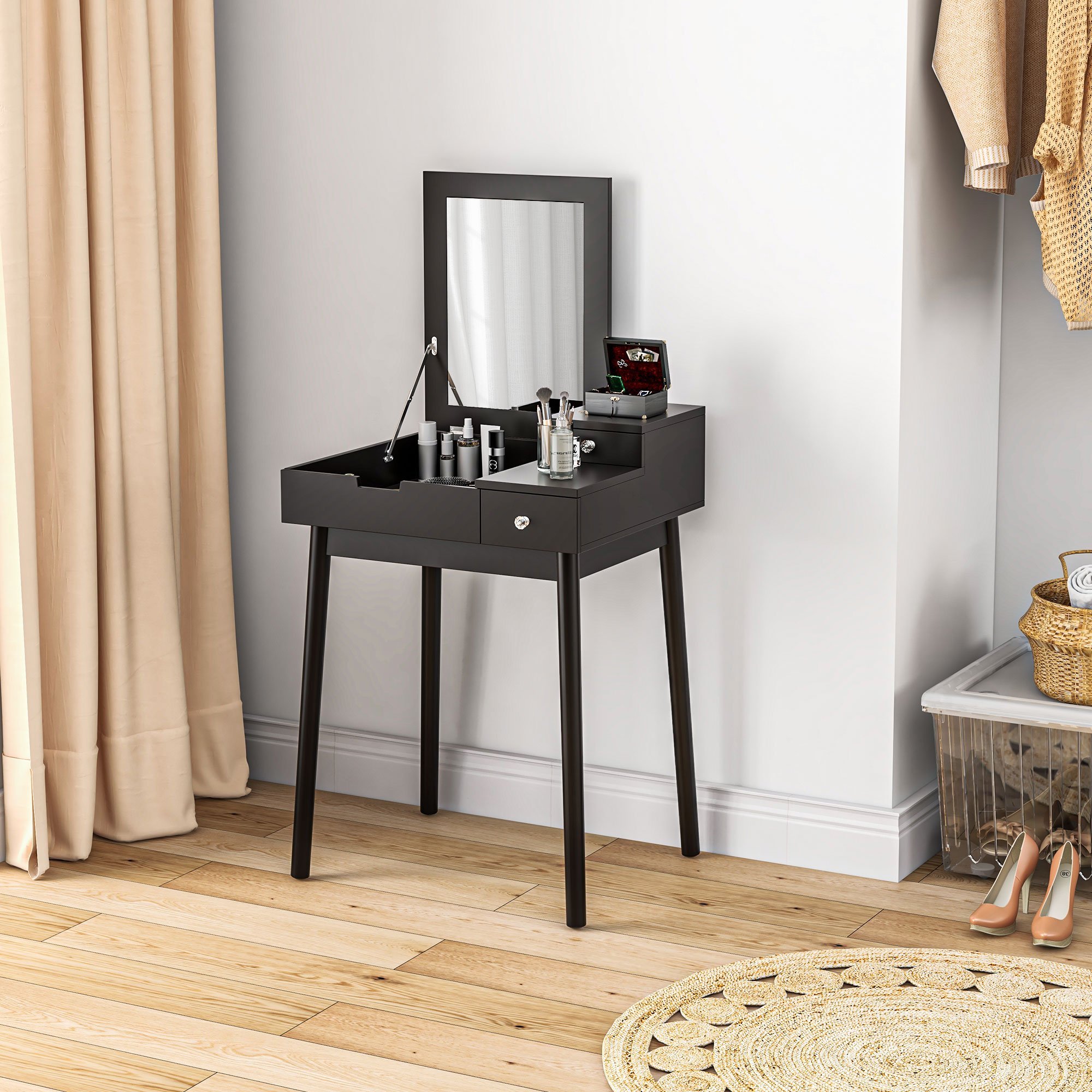small black dressing table Case Furniture Pala Vanity Dressing Table in Black