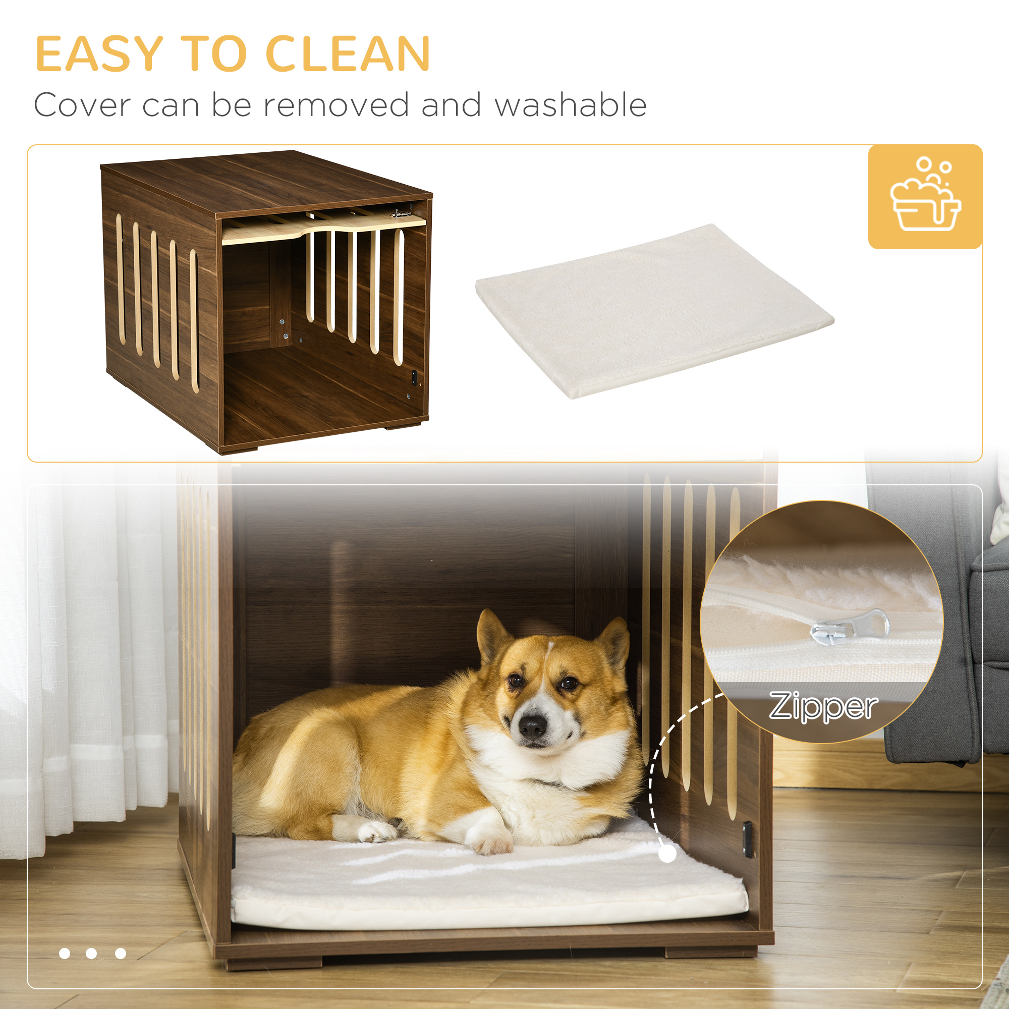 PawHut Furniture Style Dog Crate End Table with Soft Cushion, Side