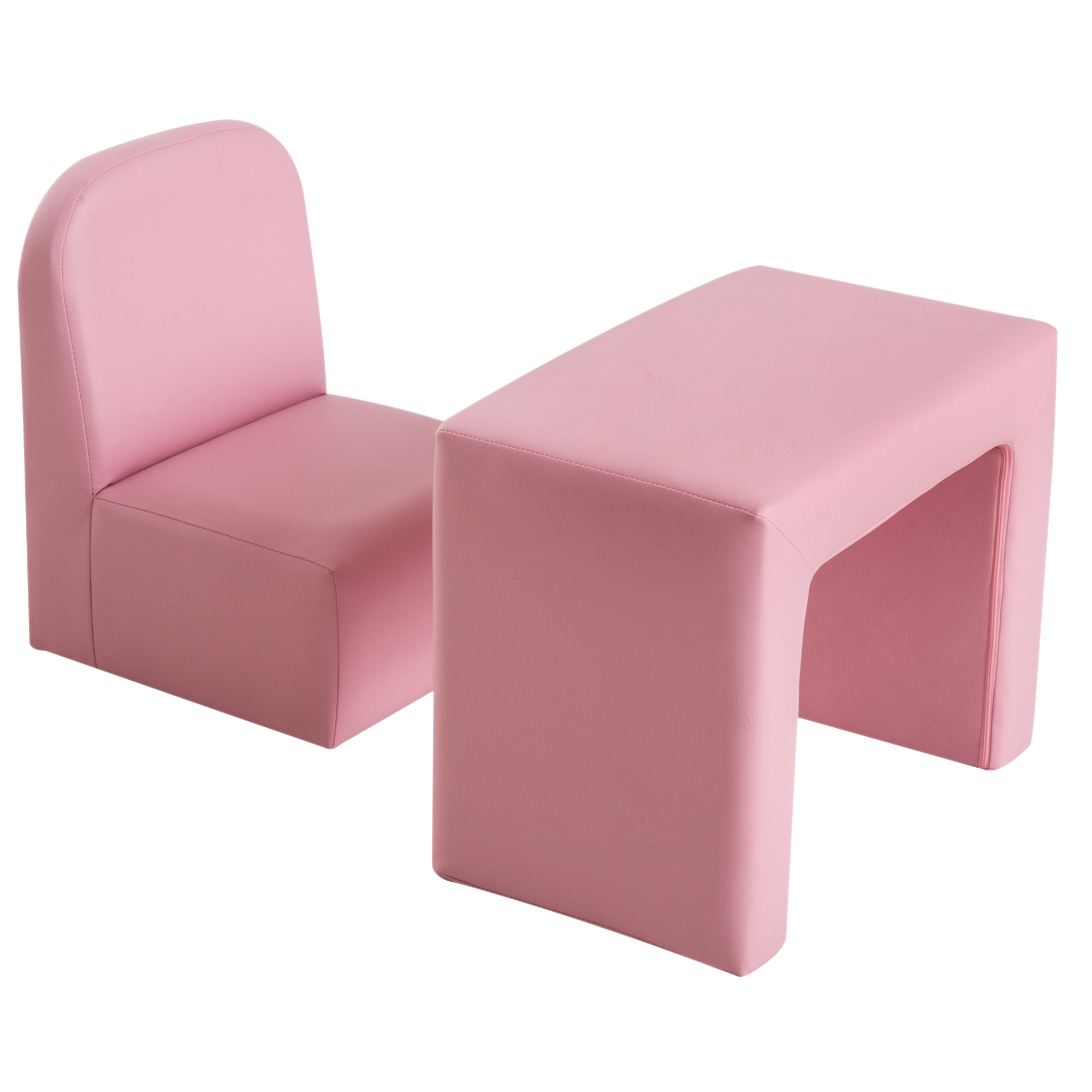 Qaba 2-in-1 PVC Multifunctional Convertible Kids Table and Chair