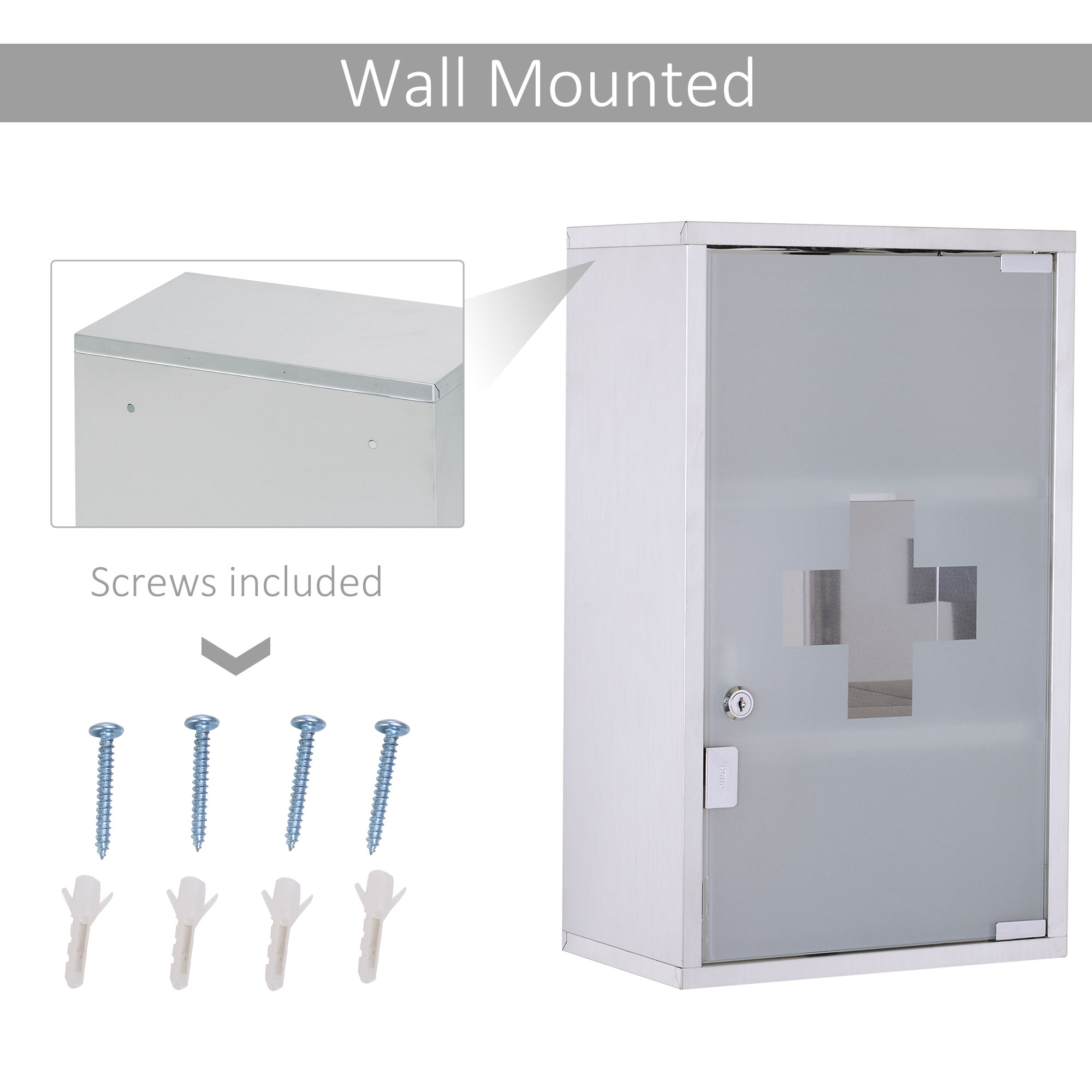 HOMCOM Medicine Cabinet Lockable 12"x20", Stainless Steel, 3 Tier with Shelves for Bathroom Storage | Aosom.com 3